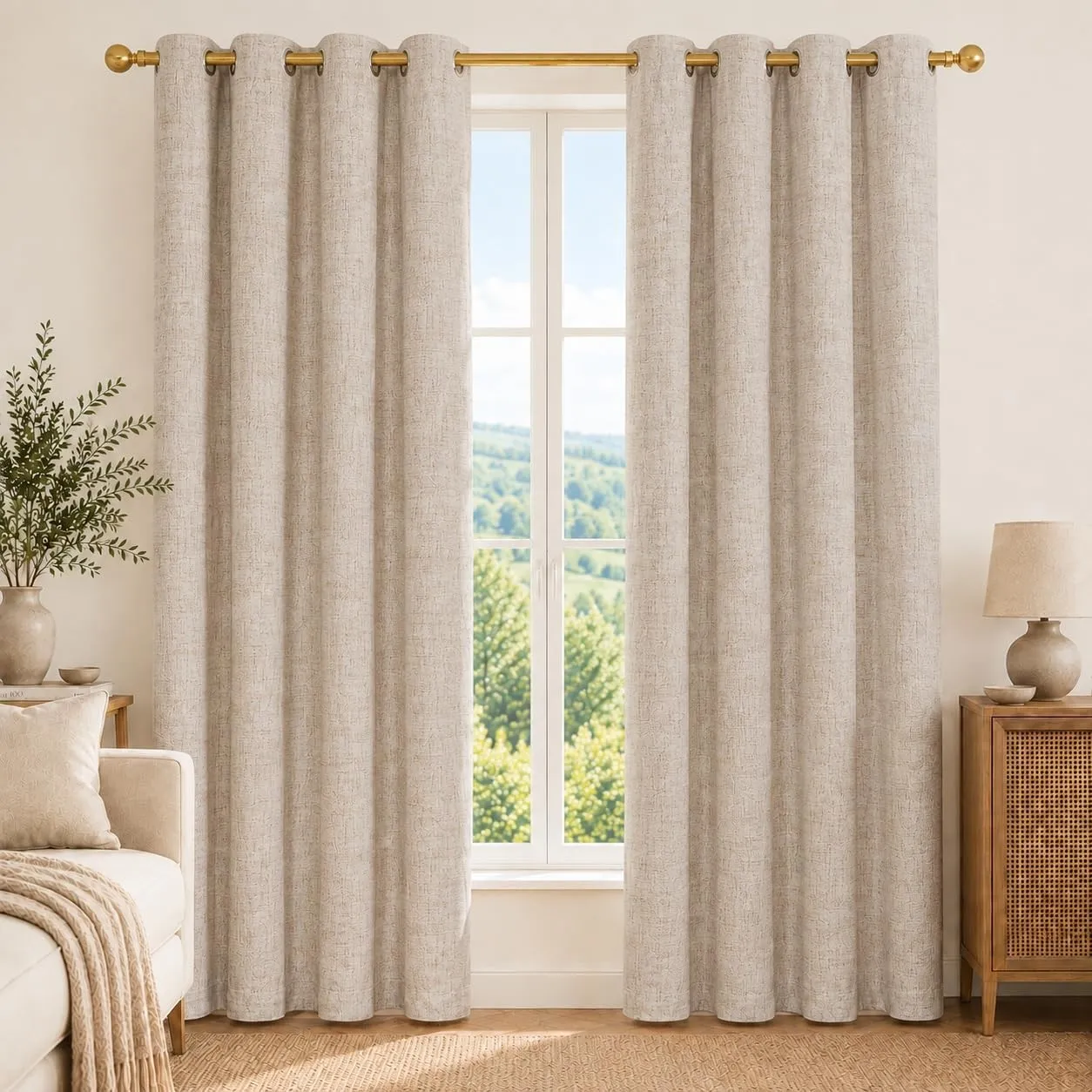 Deconovo 100% Verdunklungsvorhänge mit Ösen Blickdichte Gardinen Sandbeige
