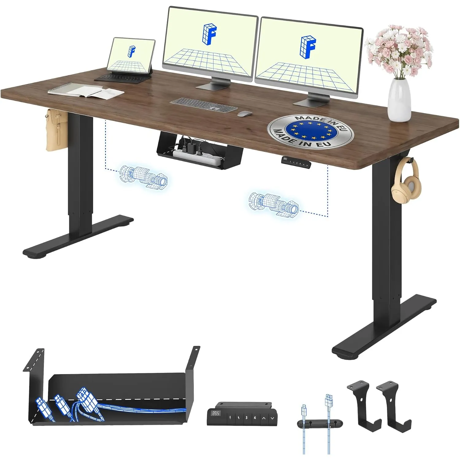 FLEXISPOT Höhenverstellbarer Schreibtisch elektrisch, Doppelmotor 160x80 cm