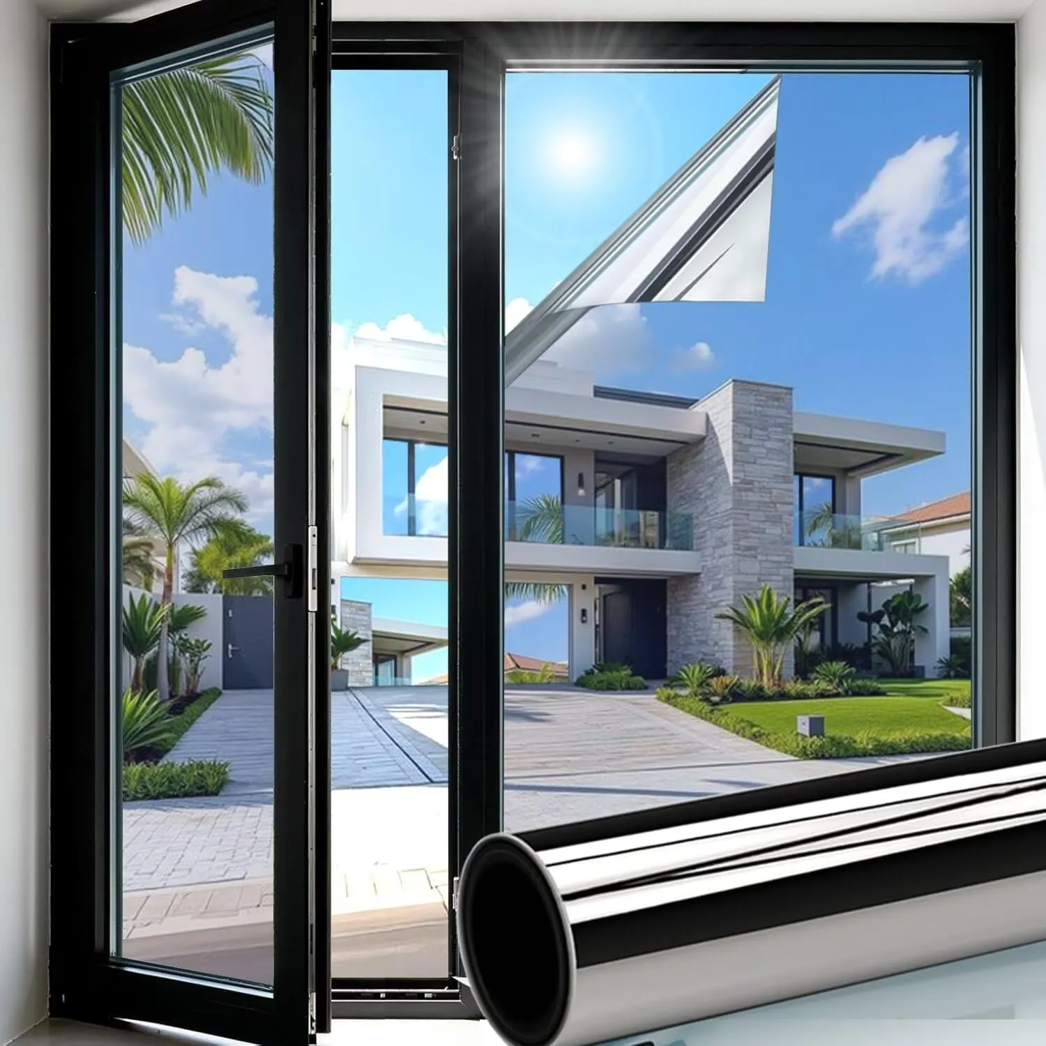 Hitzeschutzfolie Fenster außen & Innen 75x200cm Spiegelfolie Fenster Sichtschutz Fensterfolie Hitzeschutz Sonnenschutzf…