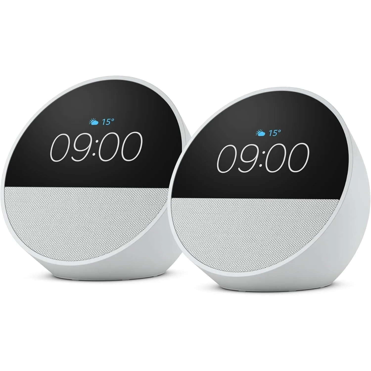 Amazon Echo Spot (neueste generation), smarter Wecker mit sattem Klang, Weiß, mit Alexa+ Early Access (Packung mit 2)