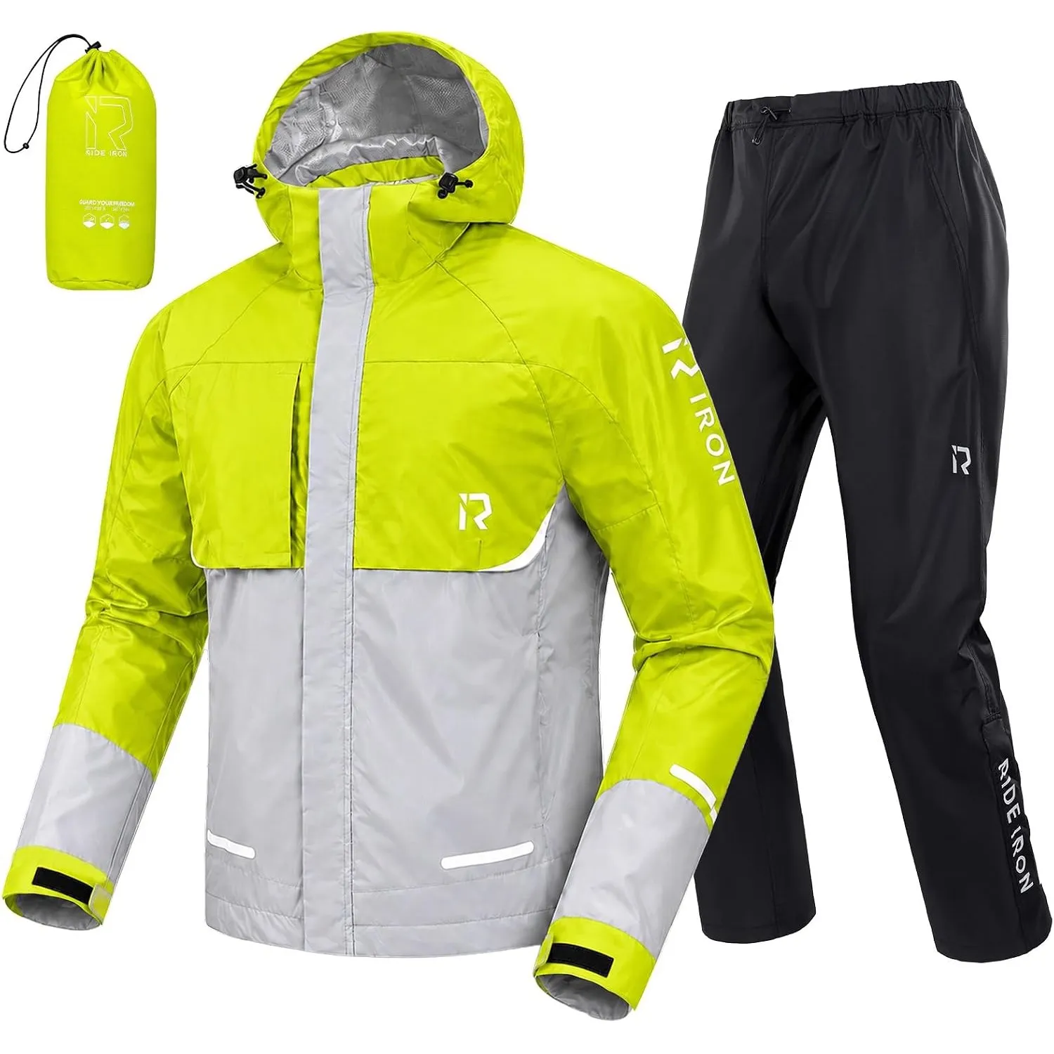RIDEIRON Motorrad Regenkombi Herren 2-Teiler – Wasserdicht 15.000 mm, Atmungsaktiv, Reflektierend, Leicht und Kompakt, …