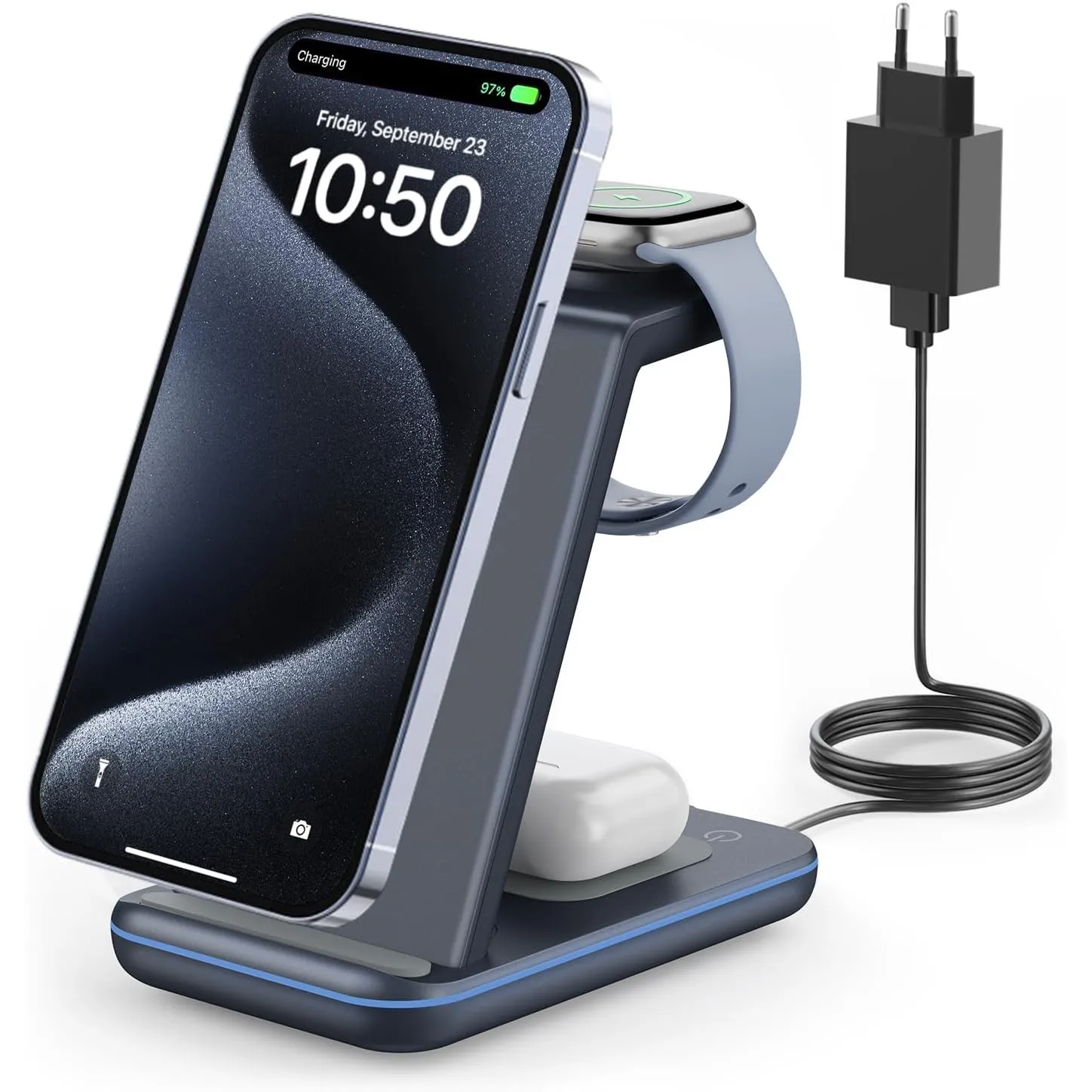 GEEKERA Wireless Charger, 3 in 1 Induktive Ladestation für iPhone Duo/18/Air/17/16/15/14/13/12/11/Pro Max, Ladestation …