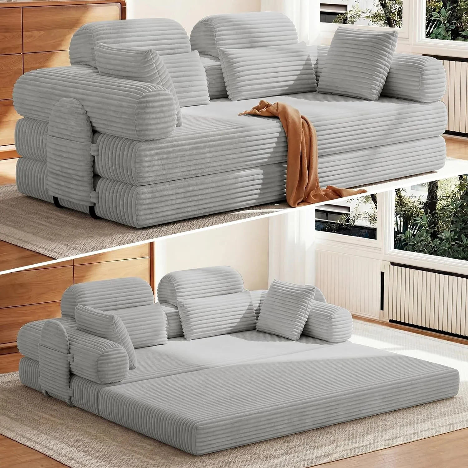 HOMRELEXA Schlafsofa 200cm Breit, Boneless Couch, Bodensofa Bed mit Hohe Rückenlehne, Abnehmbare Integrierte Kopf- und …