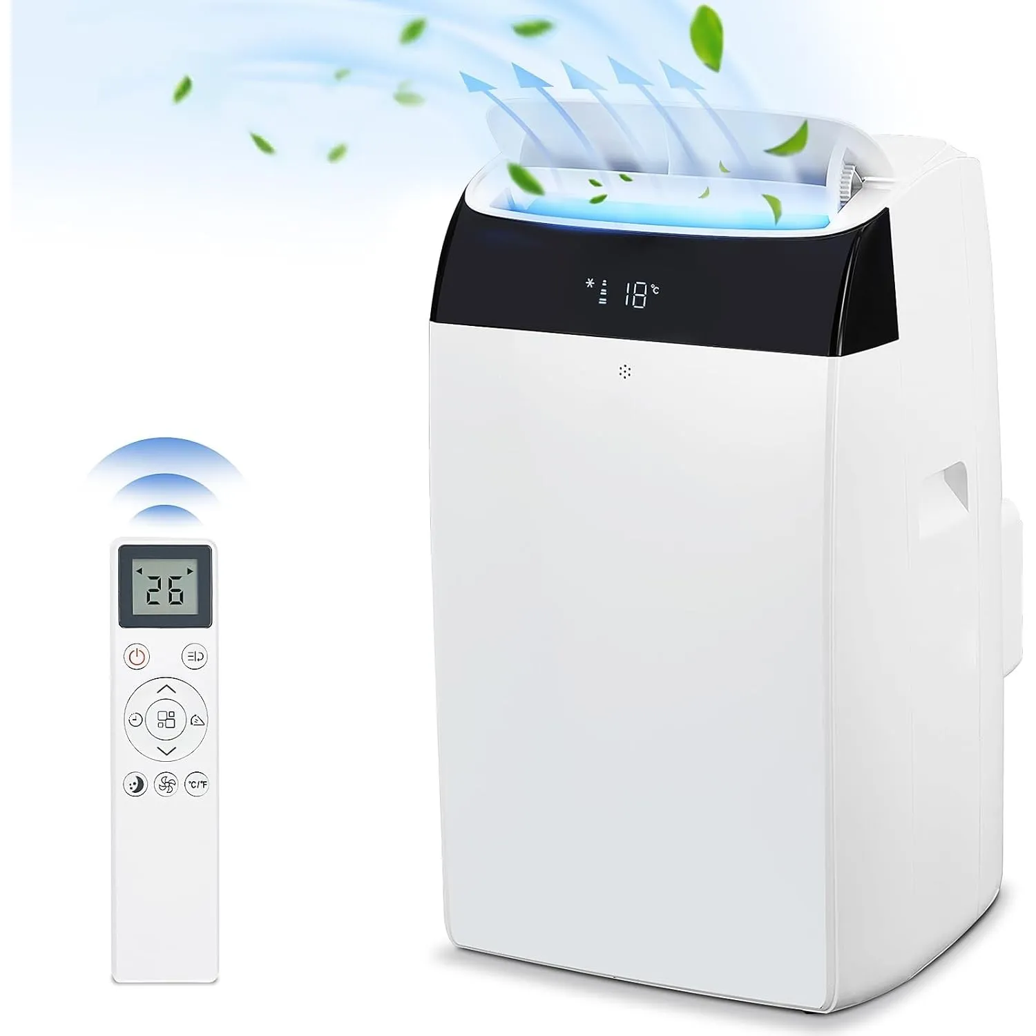 Leise Mobiles Klimagerät, 12000 BTU, Kühlung, Belüftung, Entfeuchtung, 41-51 m², 24-Stunden-Timer, mit Digitalanzeige u…