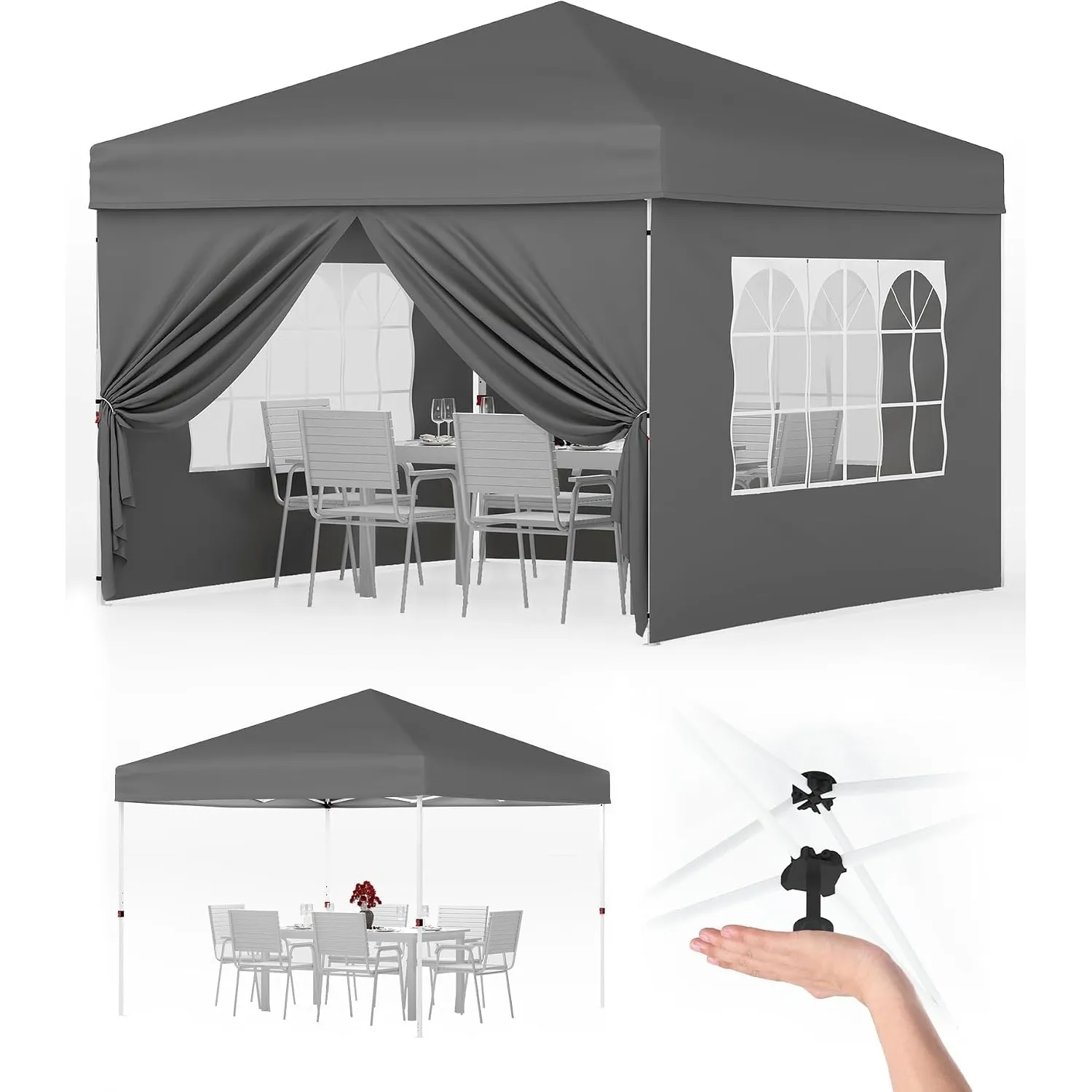 Faltpavillon 3x3 m Wasserdicht mit 4 Seitenwänden – Pop-up Pavillon Grau, UV-Schutz 50+, 3-Fach Höhenverstellbar, Stahl…