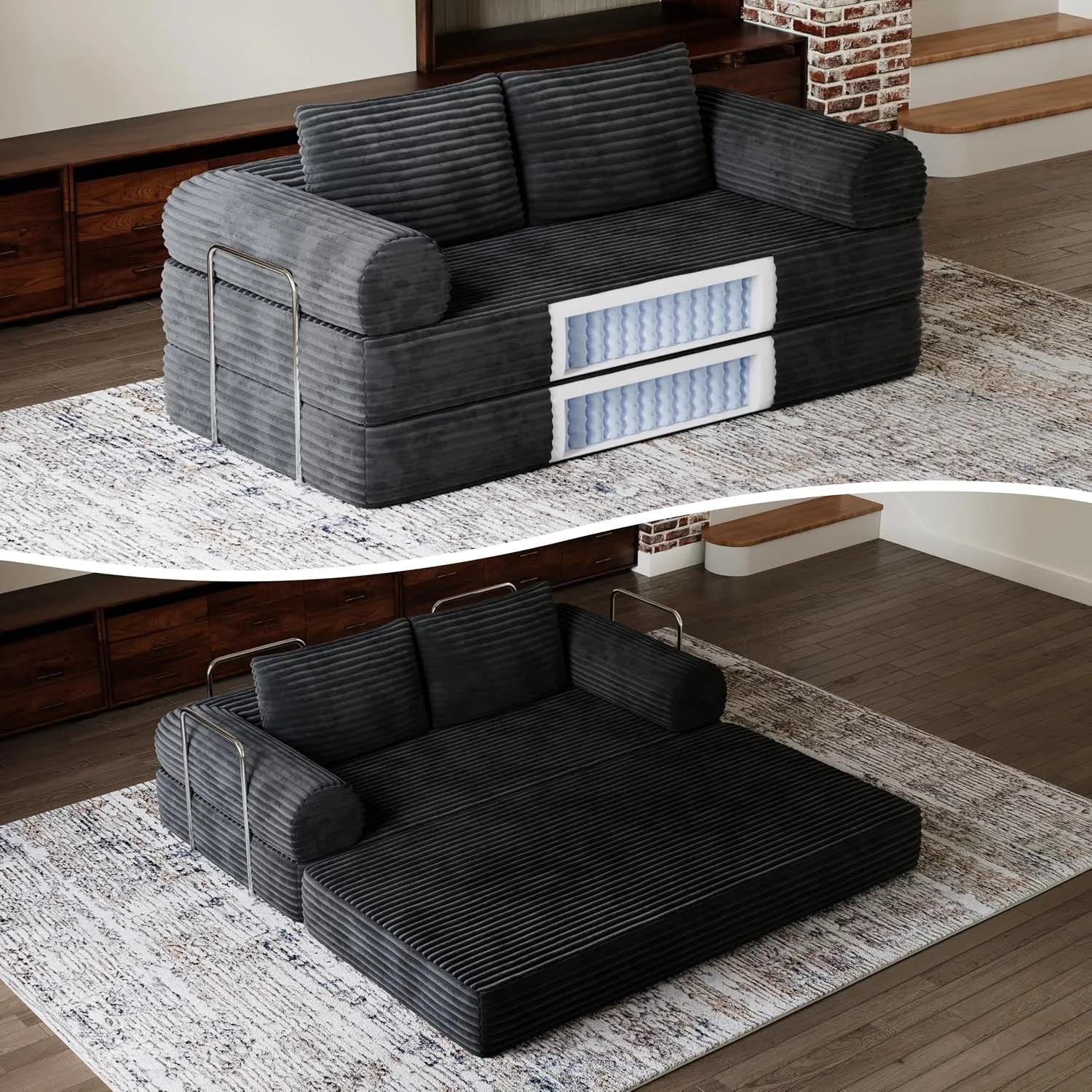 Novilla Schlafsofa 200cm Breit, Cord Sofa Bed mit Schlaffunktion 2 Sitzer