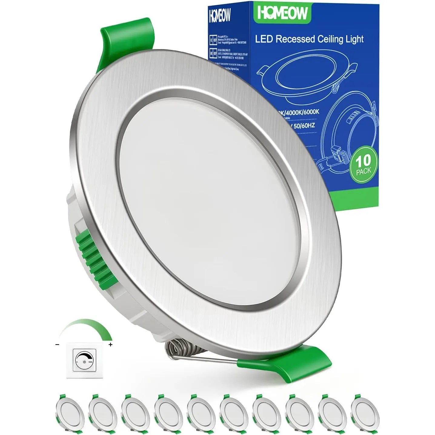HOMEOW Einbaustrahler LED 230V Nickel Dimmbar 4W, 55mm – 68mm Lochmaß