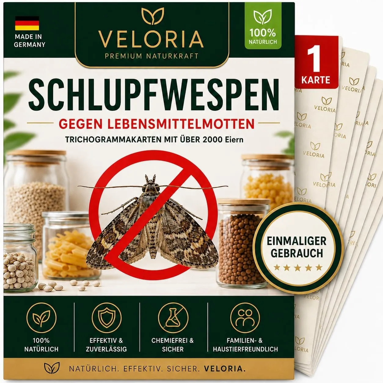 VELORIA Schlupfwespen gegen Lebensmittelmotten - 1 Karte à 1 Lieferung - Effektiv Lebensmittel Motten bekämpfen - Alter…