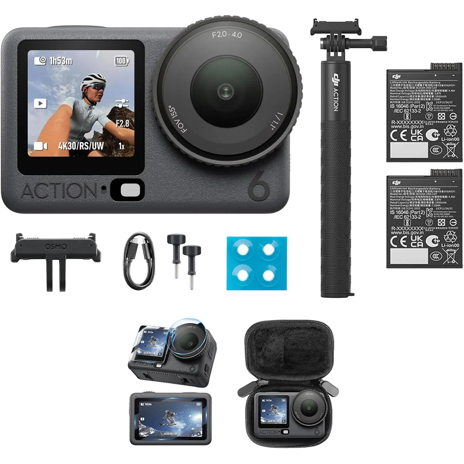 DJI Osmo Action 6 Capture More Combo Vielseitiges Zubehör, 8K Action Cam mit 1/1,1″ Quadratsensor, Variable Blende von …