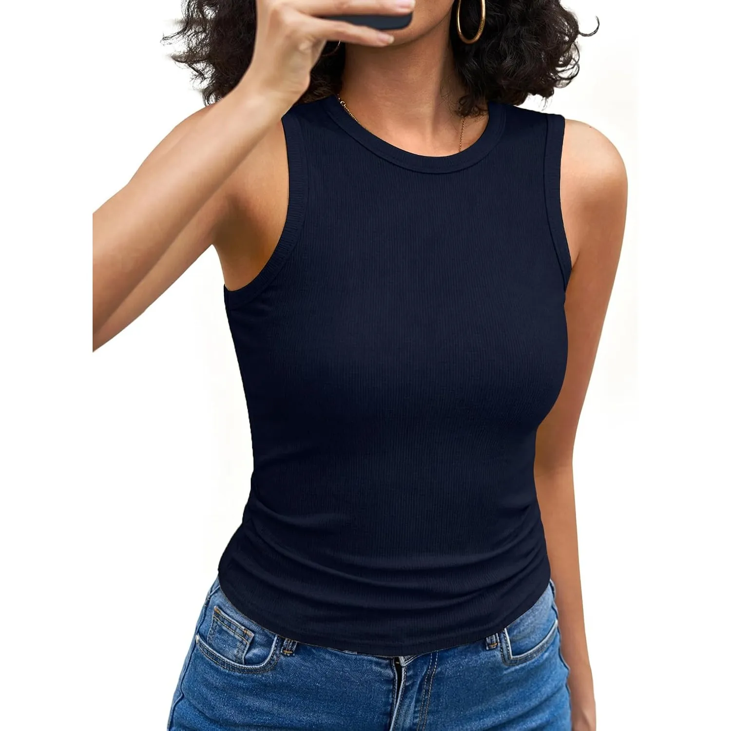 Aottori Top Damen Sommer Rundhals Oberteile Gerippt Slim Fit Basic Tanktop Stretch Elegant Shirt Ärmellos Sexy Casual E…