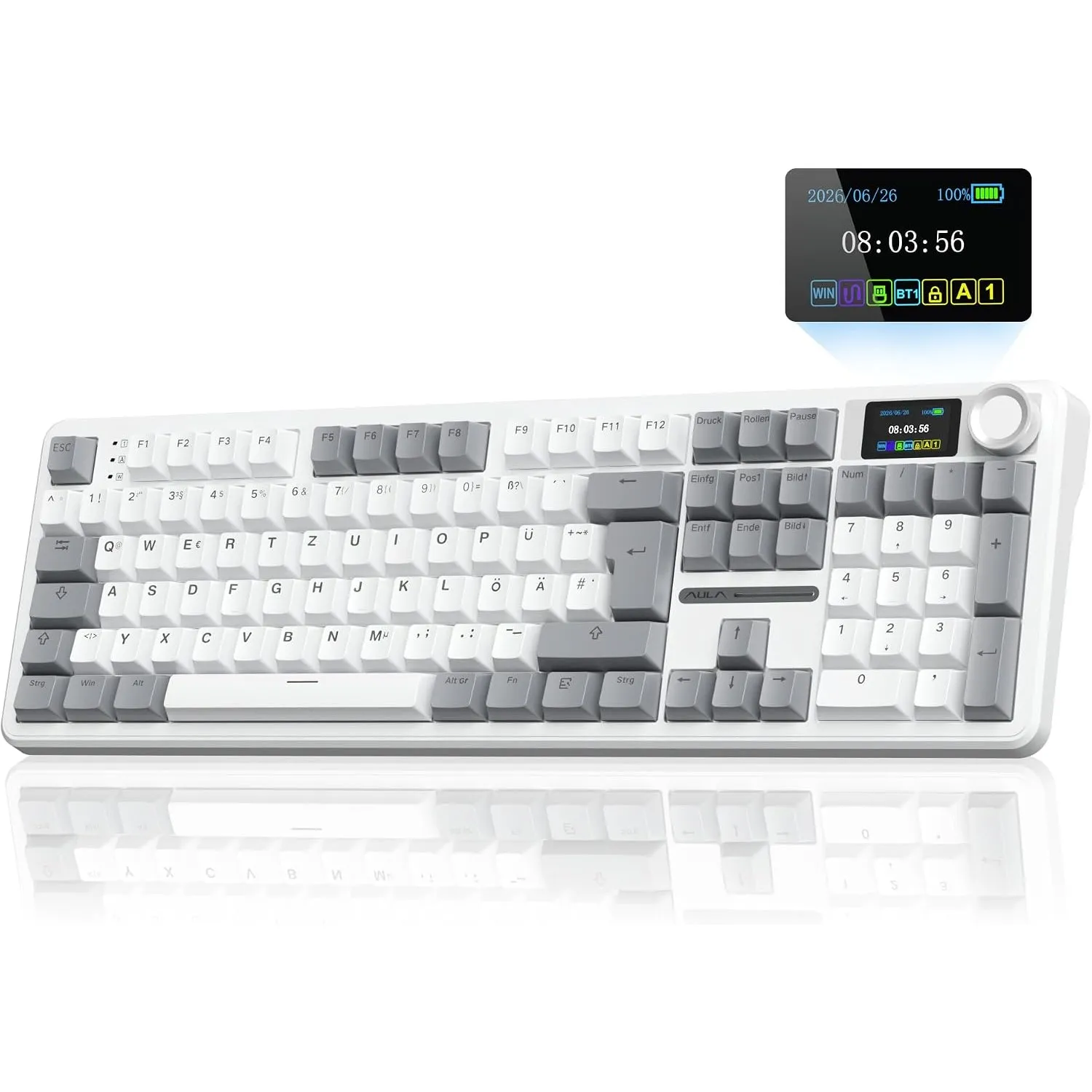 AULA F108 Pro Mechanische Tastatur QWERTZ,3-Modus(Kabel/2,4G/Bluetooth),Gasket-Struktur,Hot-Swap-fähig,LCD-Display & Dr…