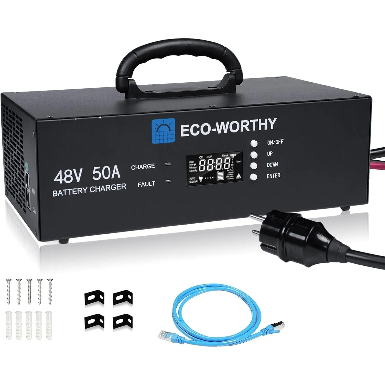 ECO-WORTHY 48V 50A LiFePO4 Ladegerät,0-50A Einstellbarer Strom mit LED-Display