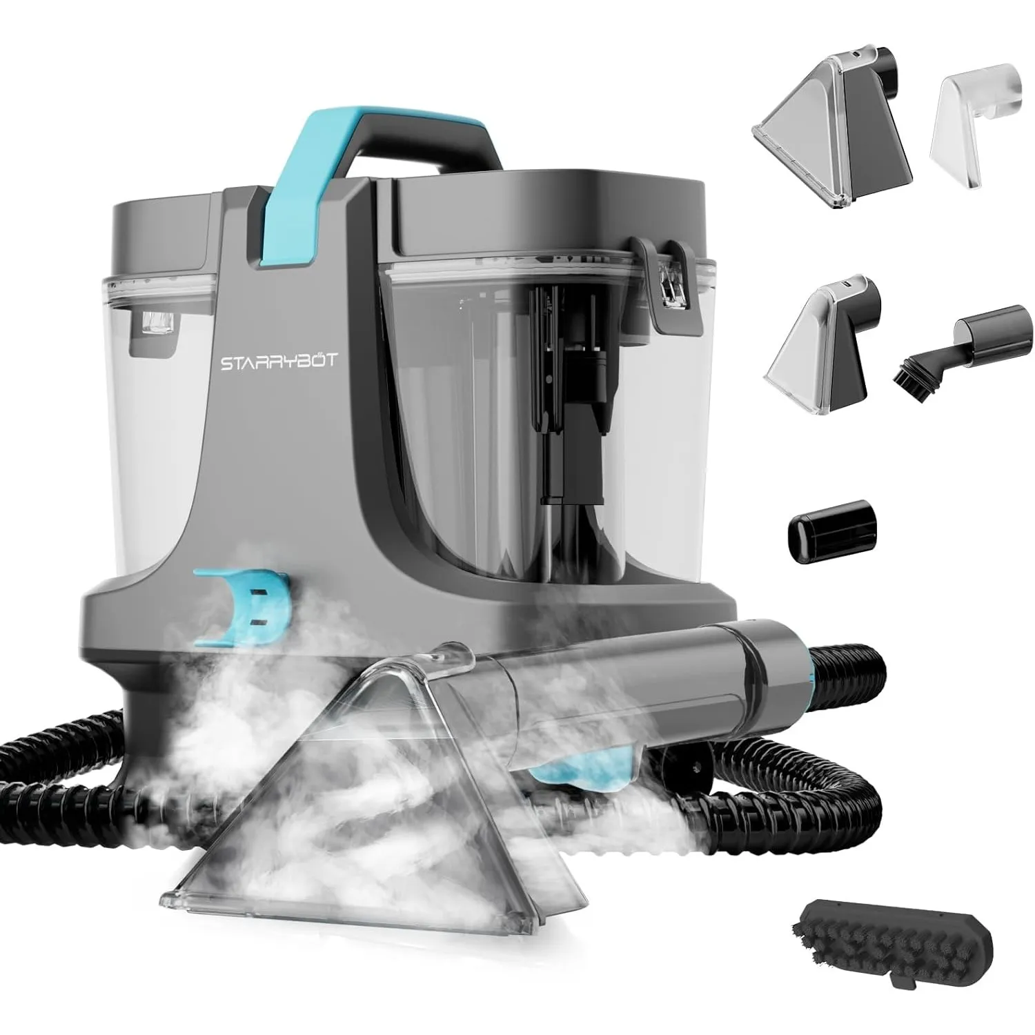 STARRYBOT Dampf- und Heiztechnologie 1500W Tragbarer Waschsauger Teppichreiniger, 18Kpa Nasssauger Polsterreiniger, Mul…