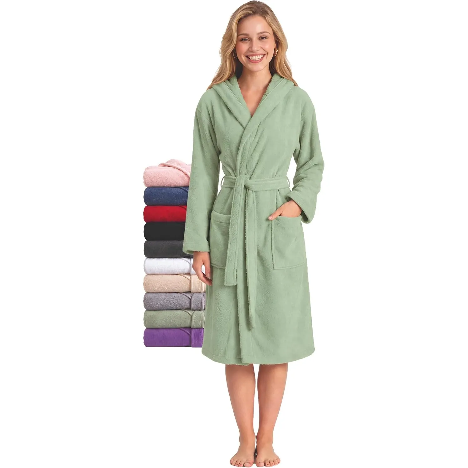 Twinzen - Bademantel Damen Frottee mit Kapuze - 100% Baumwolle