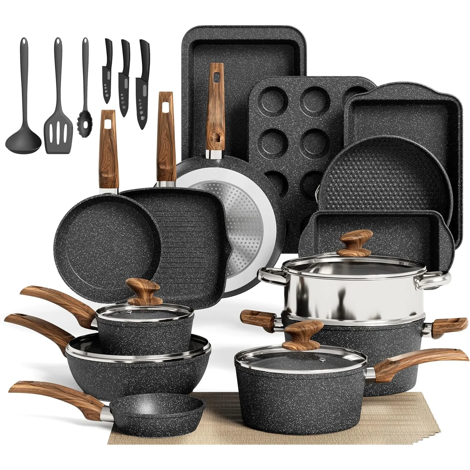 Kitchen Academy 30-teiliges Topfset Induktion, Granit Topf Pfannen Set
