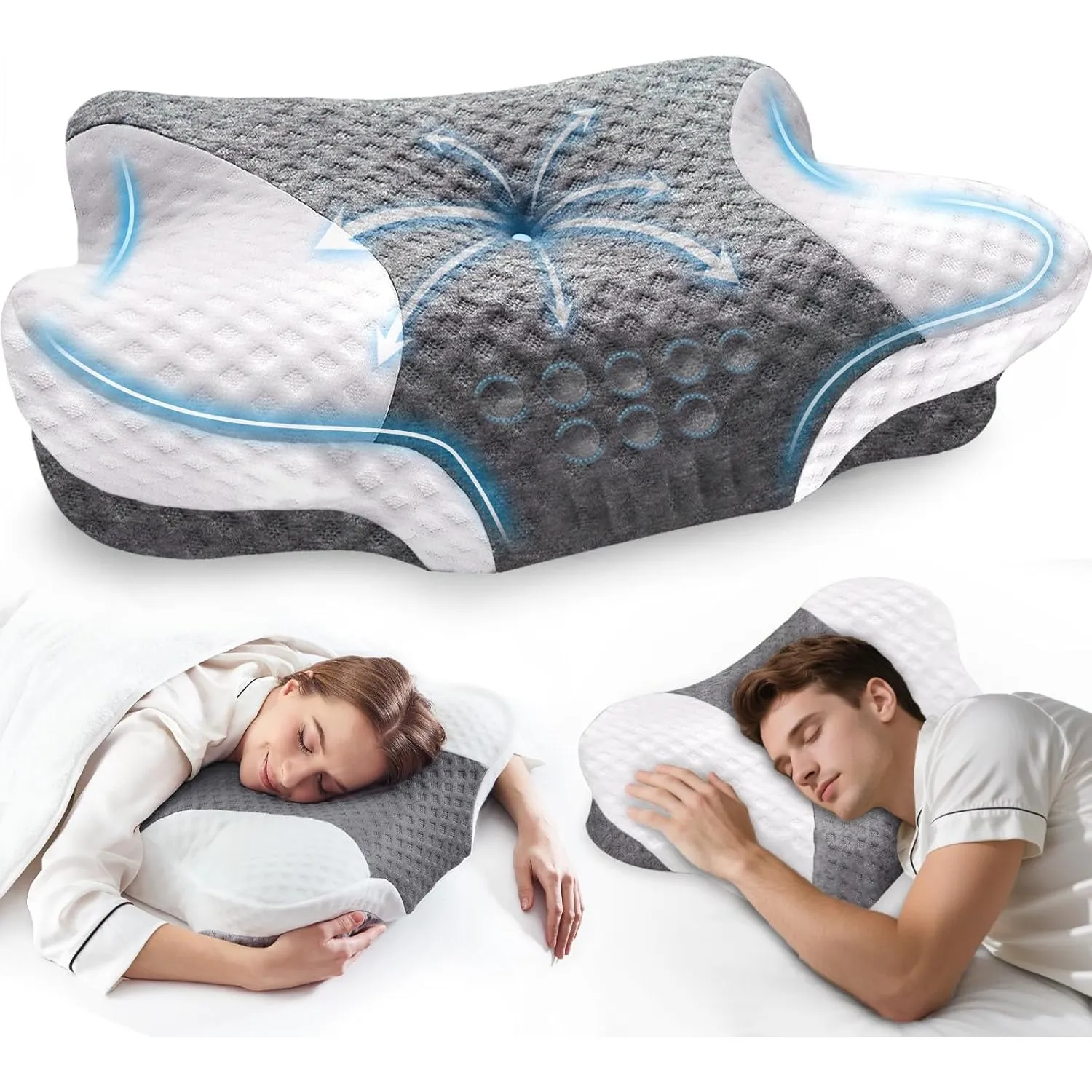 VJASD Orthopädisches Nackenstützkissen aus Memory Foam – Ergonomisches Kopfkissen gegen Nackenschmerzen, höhenverstellb…