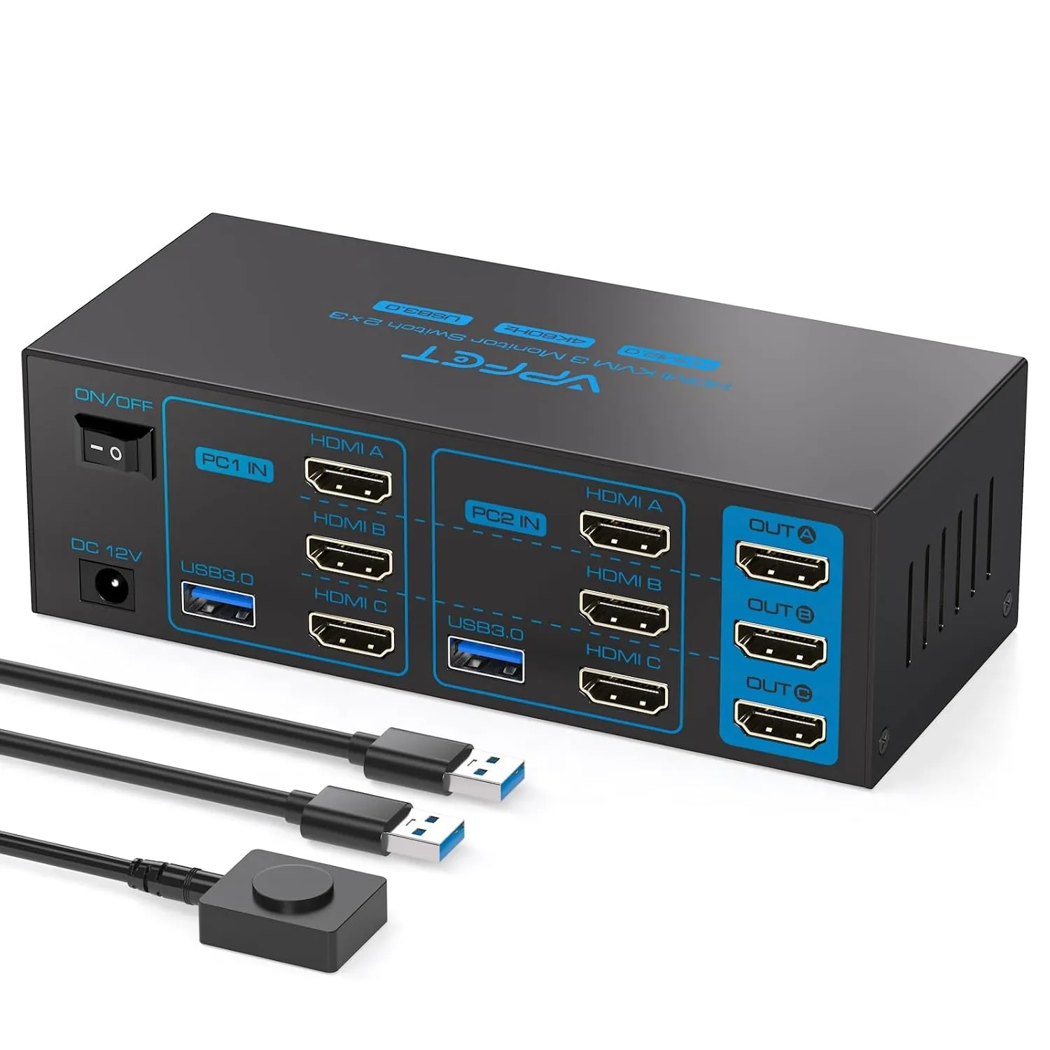 VPFET HDMI KVM Switch 2 PC 3 Monitore 4K60Hz EDID USB 3.0 KVM-Umschalter