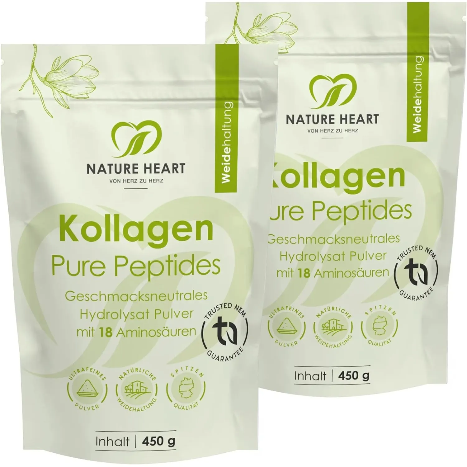 Nature Heart Kollagen Pure Peptides Pulver 450g, 2er-Pack