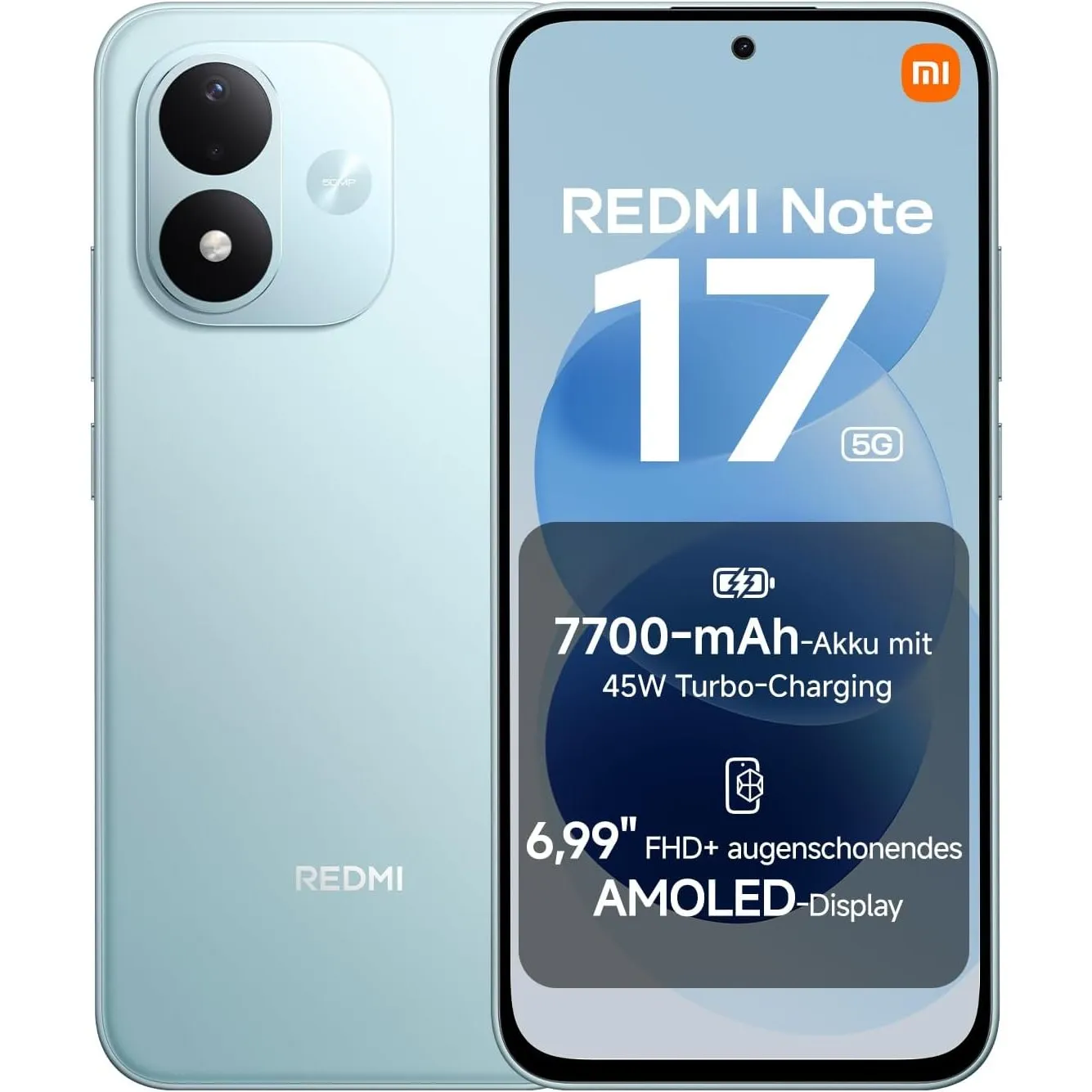 Xiaomi REDMI Note 17 5G, Smartphone 6+128 GB, Sky Teal, 7700 mAh Akku