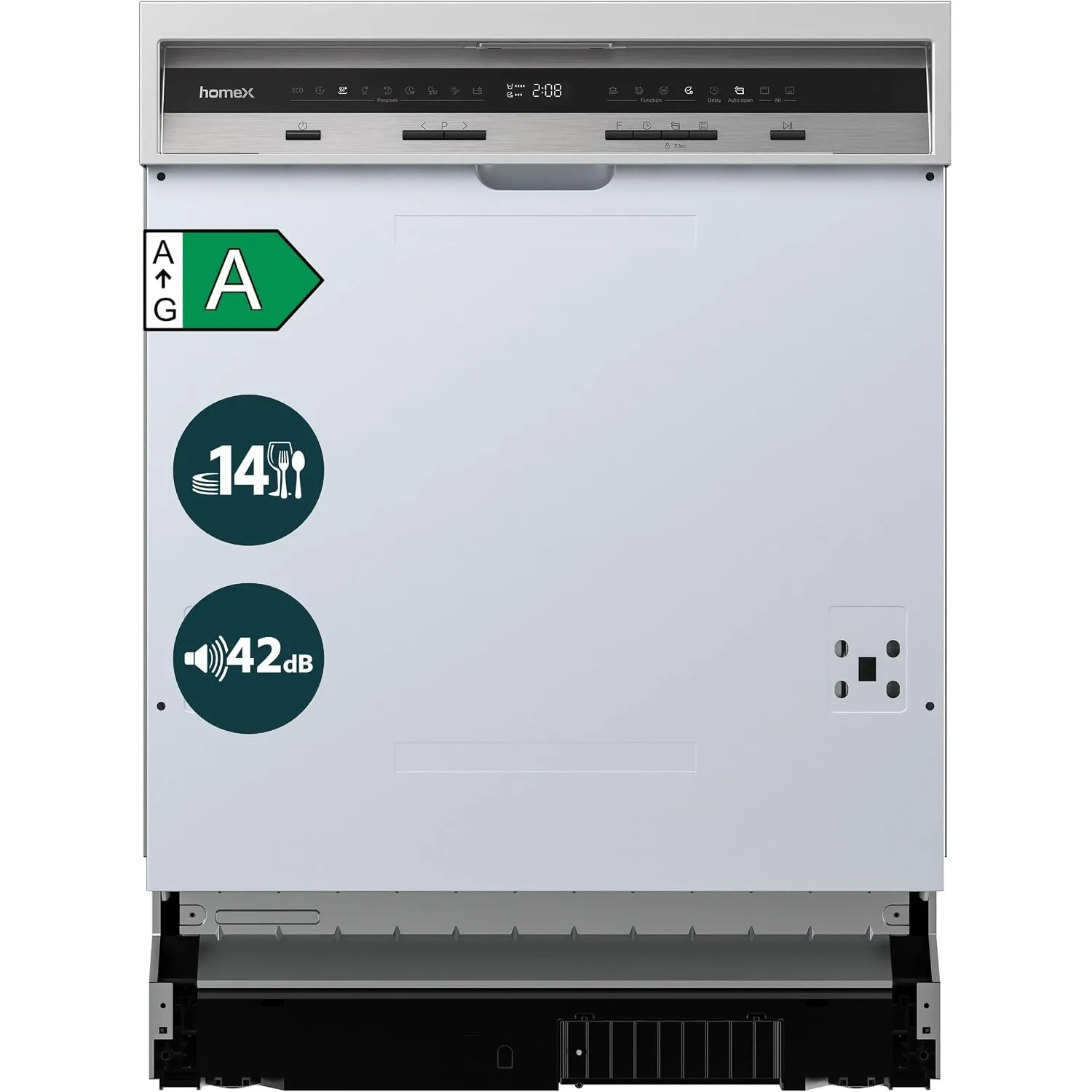 homeX DWSI601442A Geschirrspüler 60 cm Spülmaschine teilintegrierbar EEK A | 14 Maßgedecke, 9 Programme, AquaStop, Best…