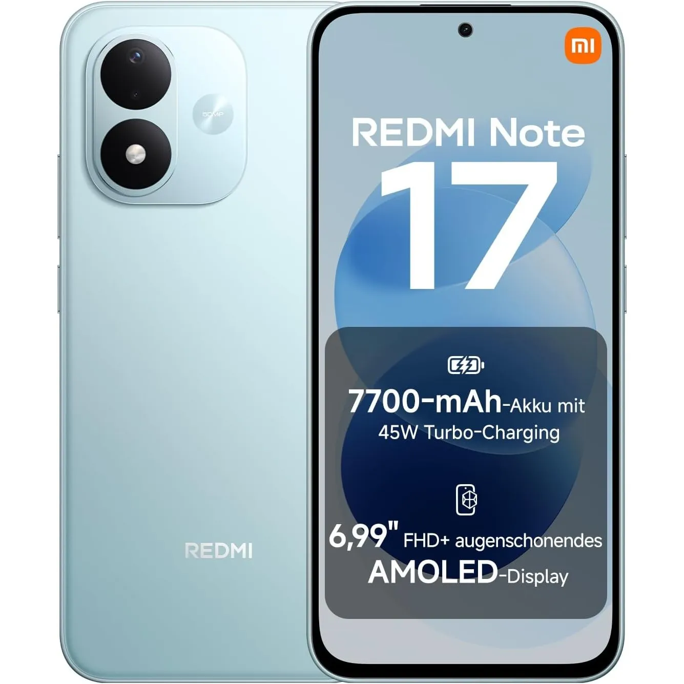 Xiaomi REDMI Note 17, Smartphone 6+256 GB, Sky Teal, 7700 mAh Akku