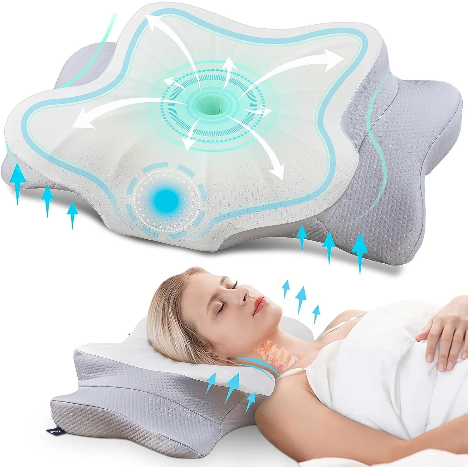 DONAMA Nackenkissen Memory Foam, Ergonomisches Kopfkissen, 6-Zonen