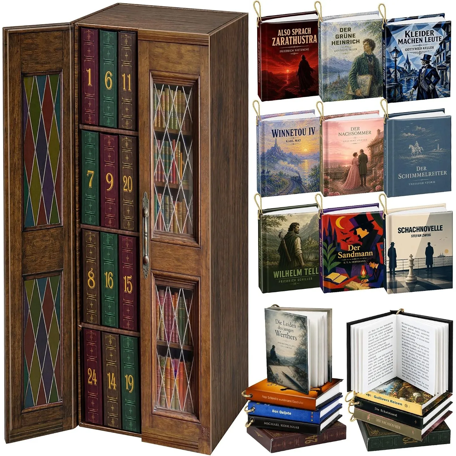 Mini-Bücher Adventskalender 2026, deutsche Minibücher für Buchliebhaber