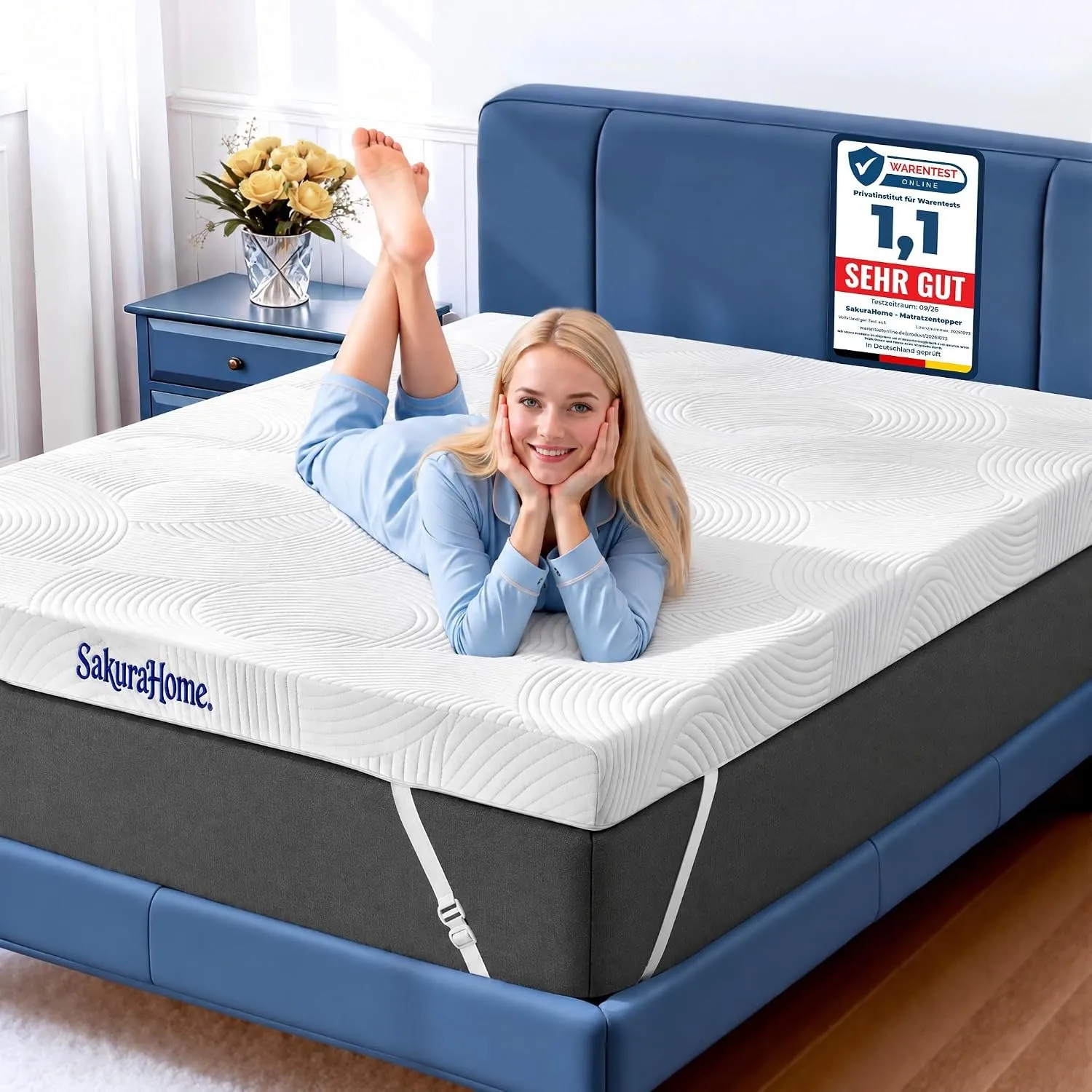 SakuraHome Matratzentopper 180x200cm - H3/H2 Gel Memory-Schaum Matratzen Topper, ca. 8cm Höhe, für Boxspringbett Schlaf…