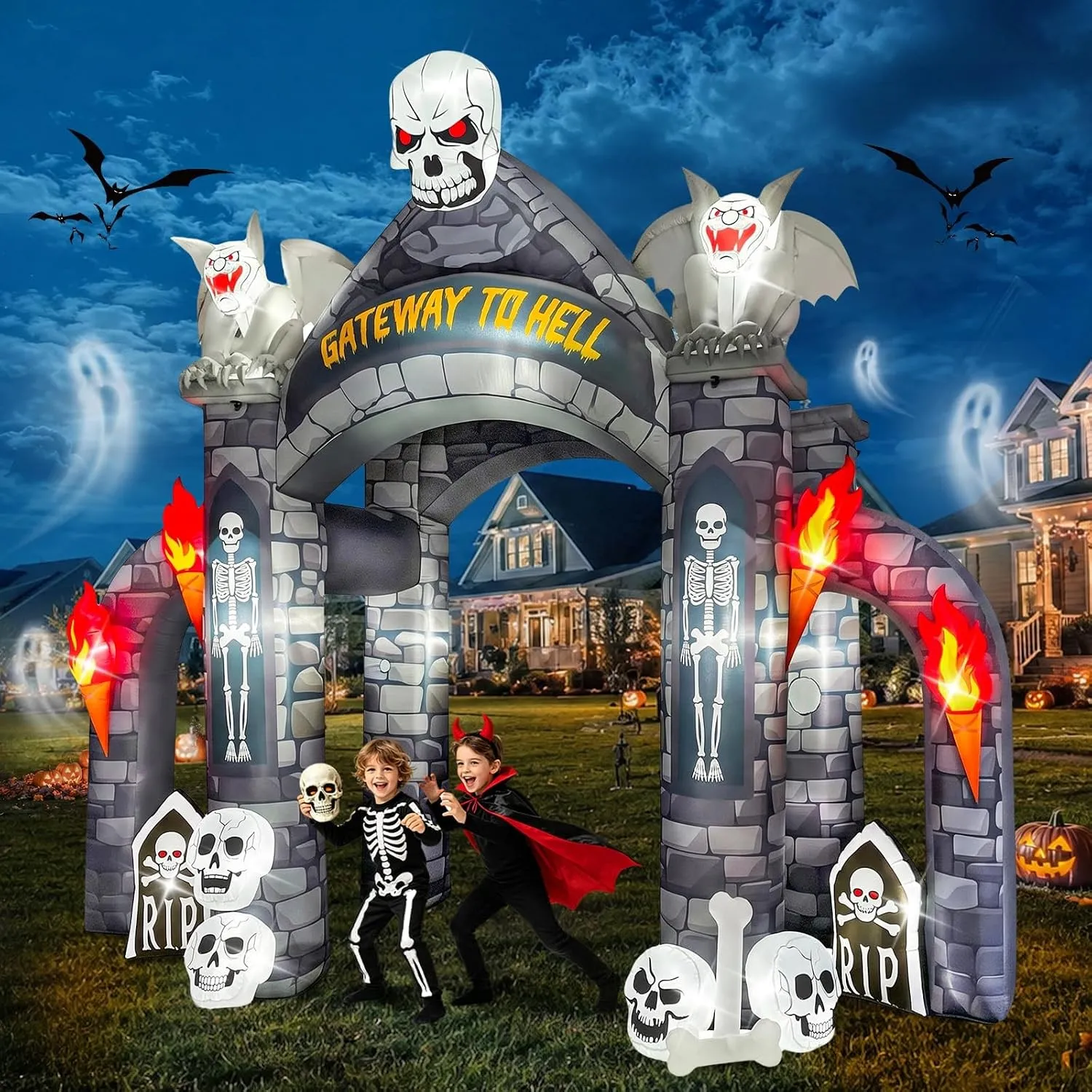 Kalolary 11 Fuß Aufblasbarer Halloween Bogen, Friedhofsbogen zum Aufblasen