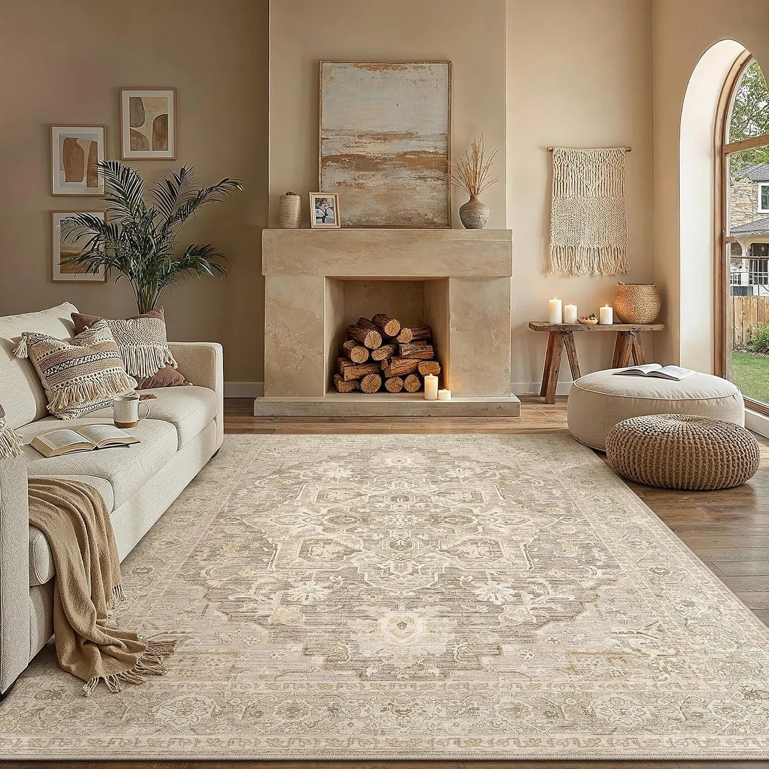PureCozy Teppich Wohnzimmer Beige 200x300cm Vintage Wohnzimmerteppich