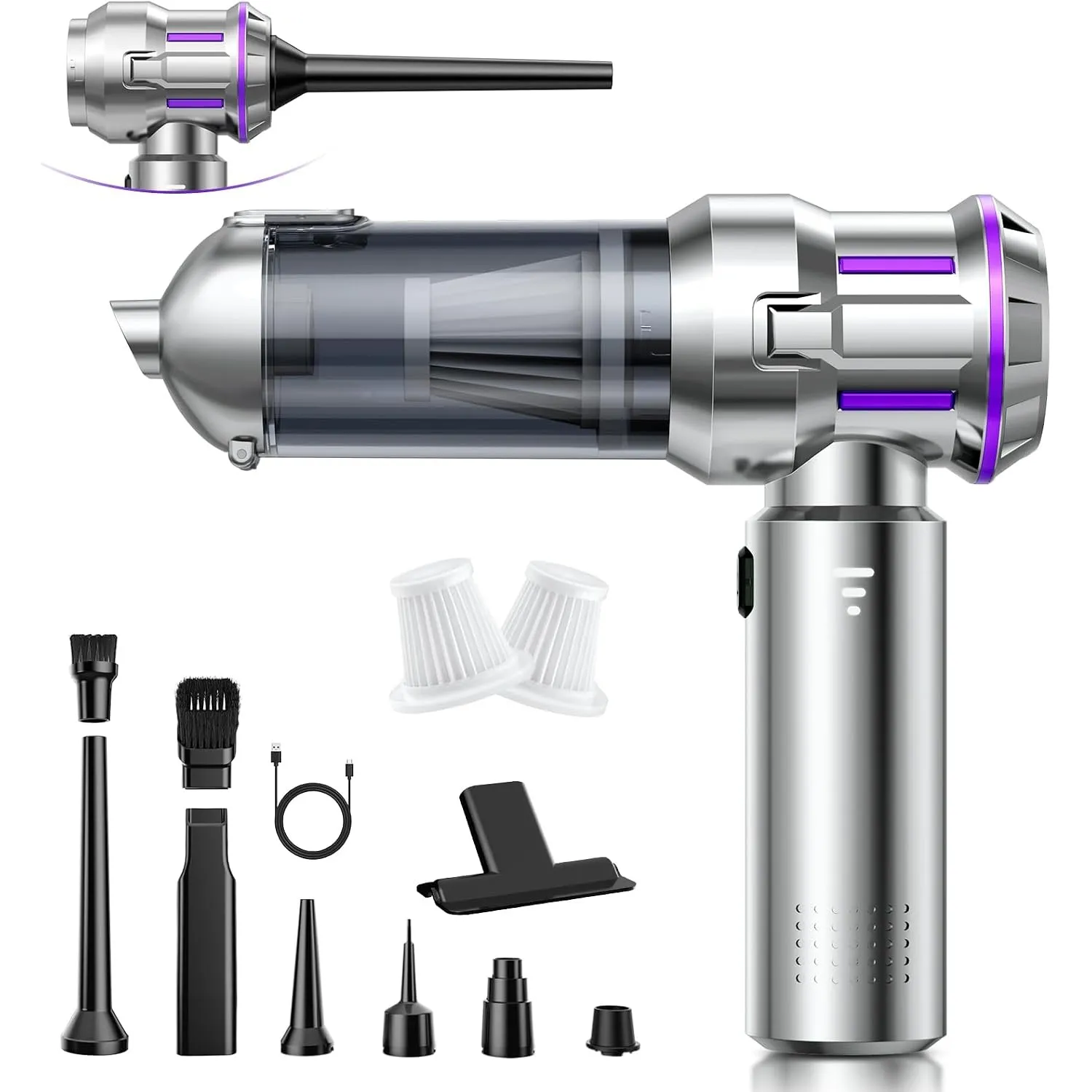 Handstaubsauger, 25000Pa Handstaubsauger Akku Kabellos mit 1-Knopf-Selbstentleerung, 4-in-1 Autostaubsauger Stark mit B…