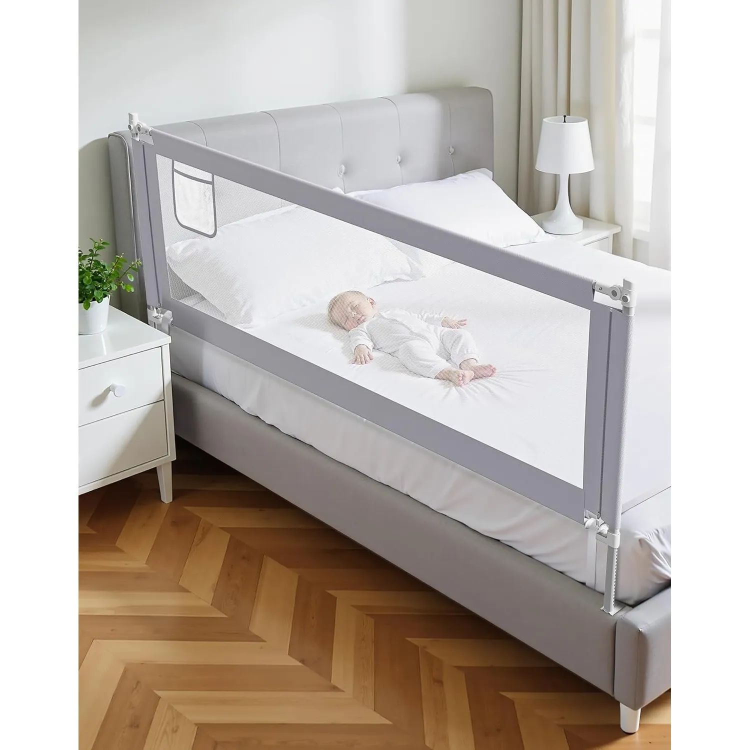 180cm rausfallschutz boxspringbett, Hellgrau (1 Stück) | Werkzeuglose, bohrfreie Montage, höhenverstellbarer Rausfallsc…