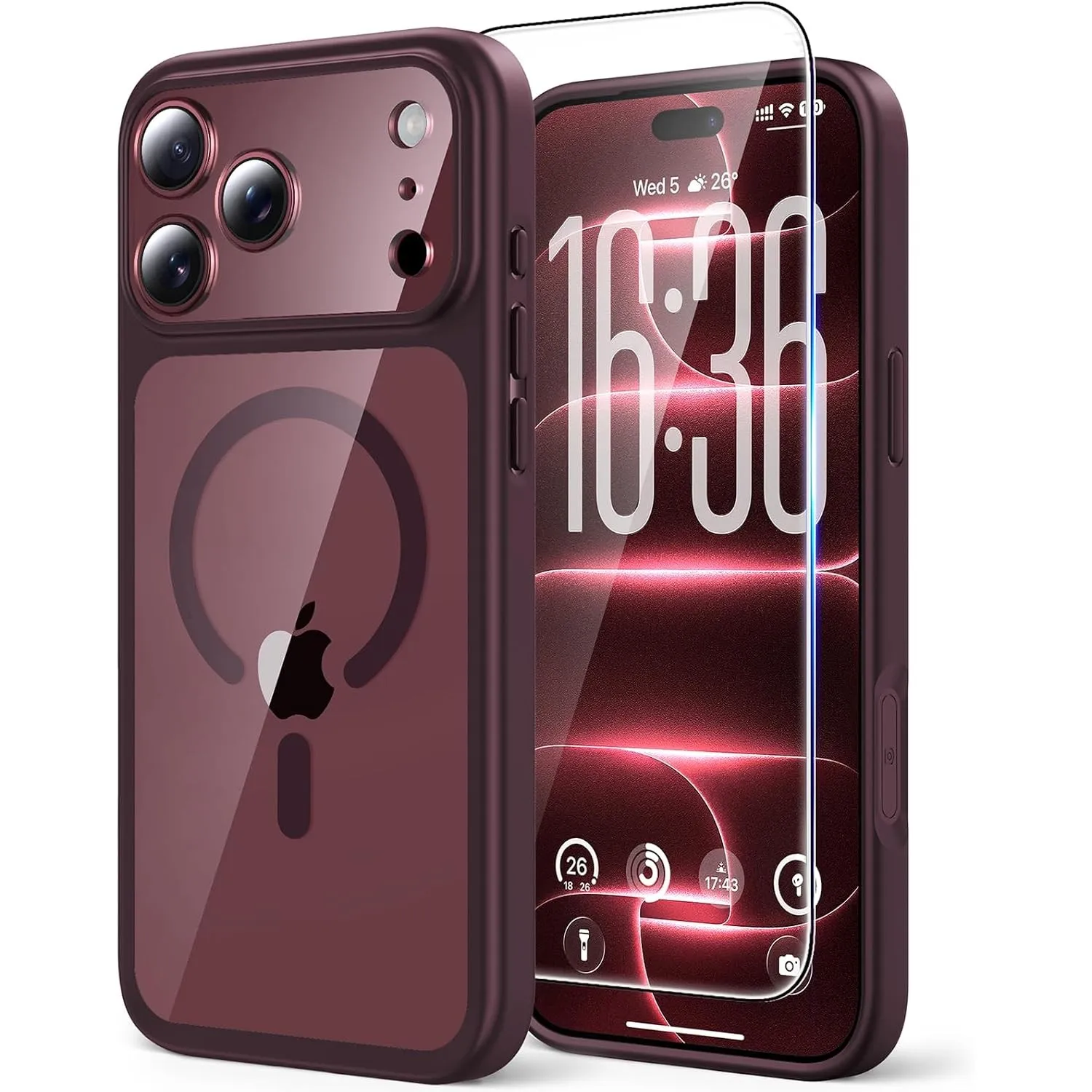 TAURI für iPhone 18 Pro Max Hülle 6,9" mit Schutzfolie - Burgunder