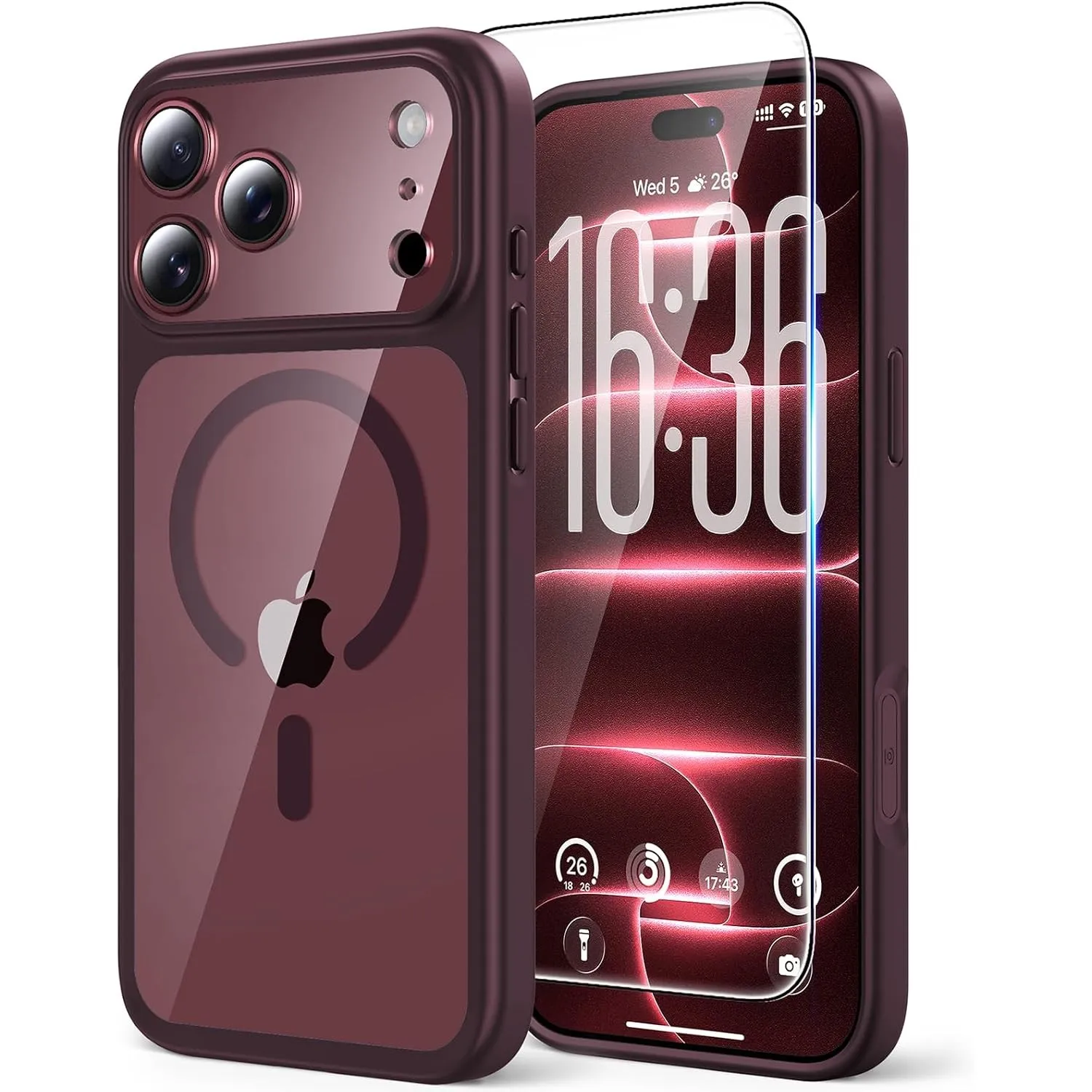 TAURI für iPhone 18 Pro Hülle 6,3" mit Schutzfolie - Burgunder