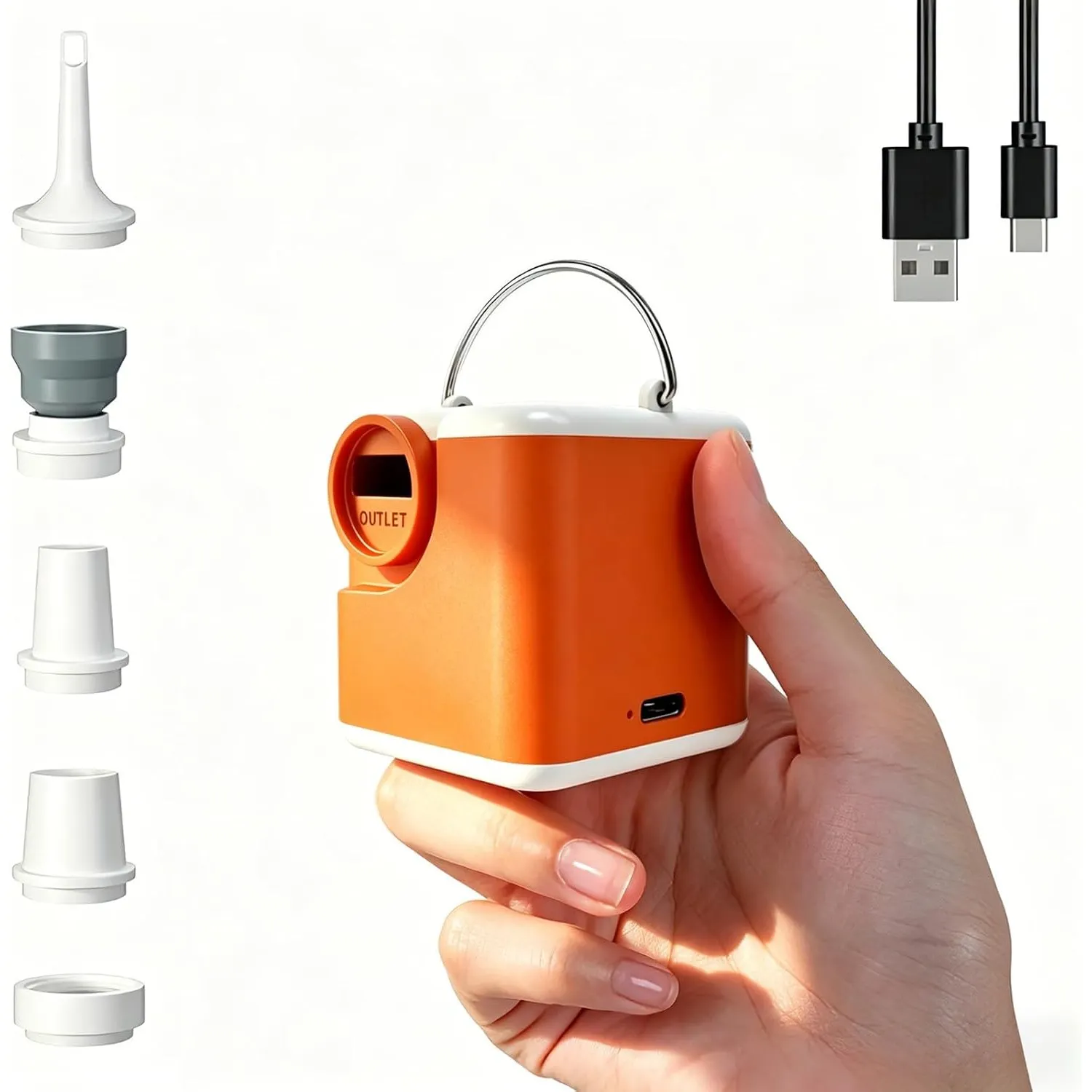 Elektrische Luftpumpe, 3 in 1 Inflate und Deflate luftpumpe Elektrisch, 2400 mAh Mini-luftpumpe mit Campinglampe, Elekt…