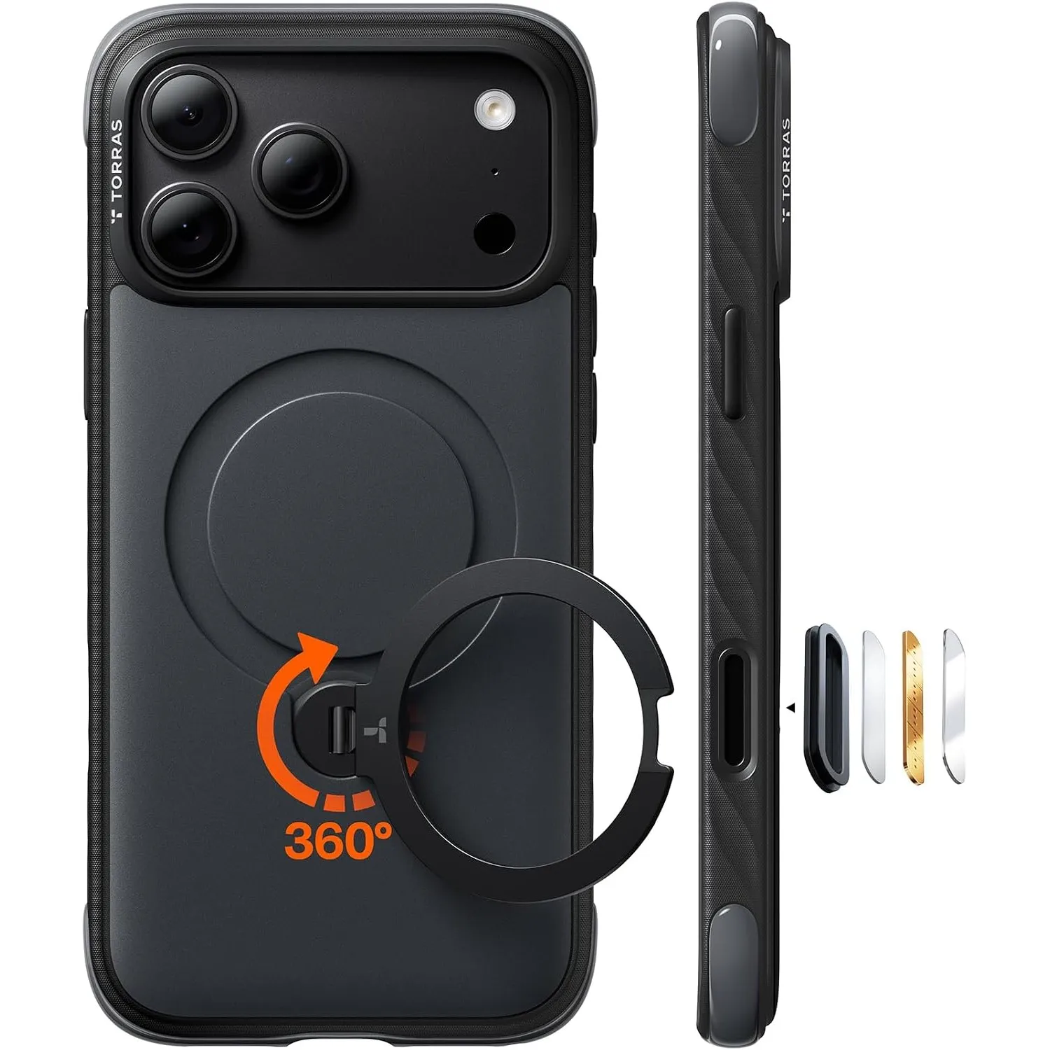 TORRAS Ostand Q3 Rugg für iPhone 18 Pro Max Hülle rutschfest Case Schwarz