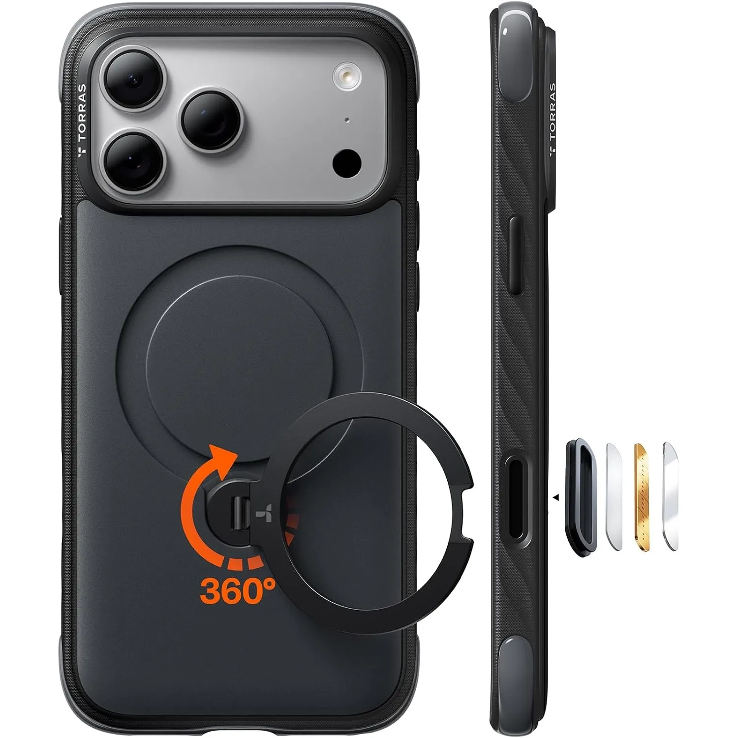 TORRAS Ostand Q3 Rugg für iPhone 18 Pro Hülle mit Wave-Grip, Schwarz