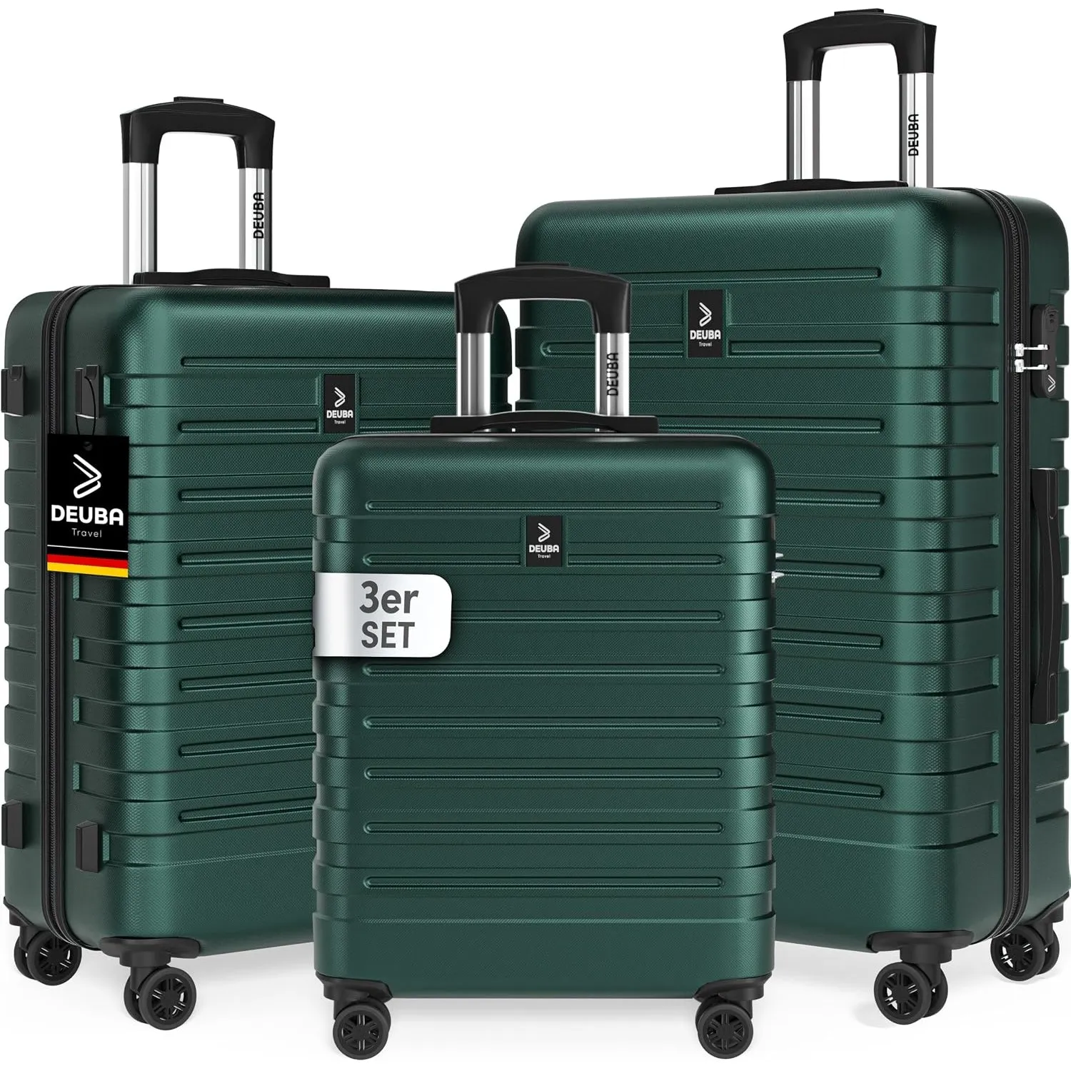 Deuba TRAVEL Koffer Set 3tlg Hartschalenkoffer Dunkelgrün