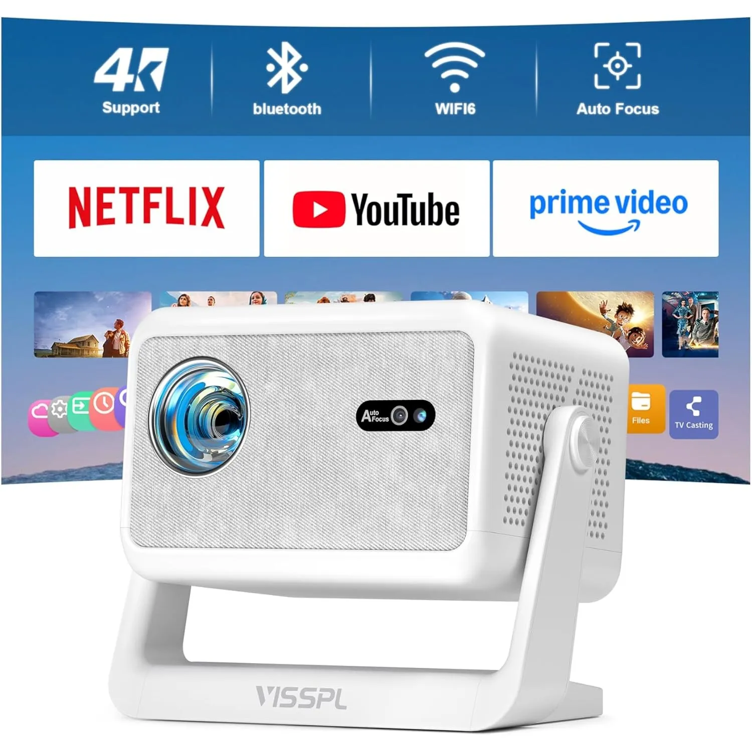 Smart Mini Beamer 4k [Offiziell Lizenzierter APP ] VISSPL 3000ANSI 4K Heimkino & Outdoor Beamer, Autofokus/Trapezkorrek…