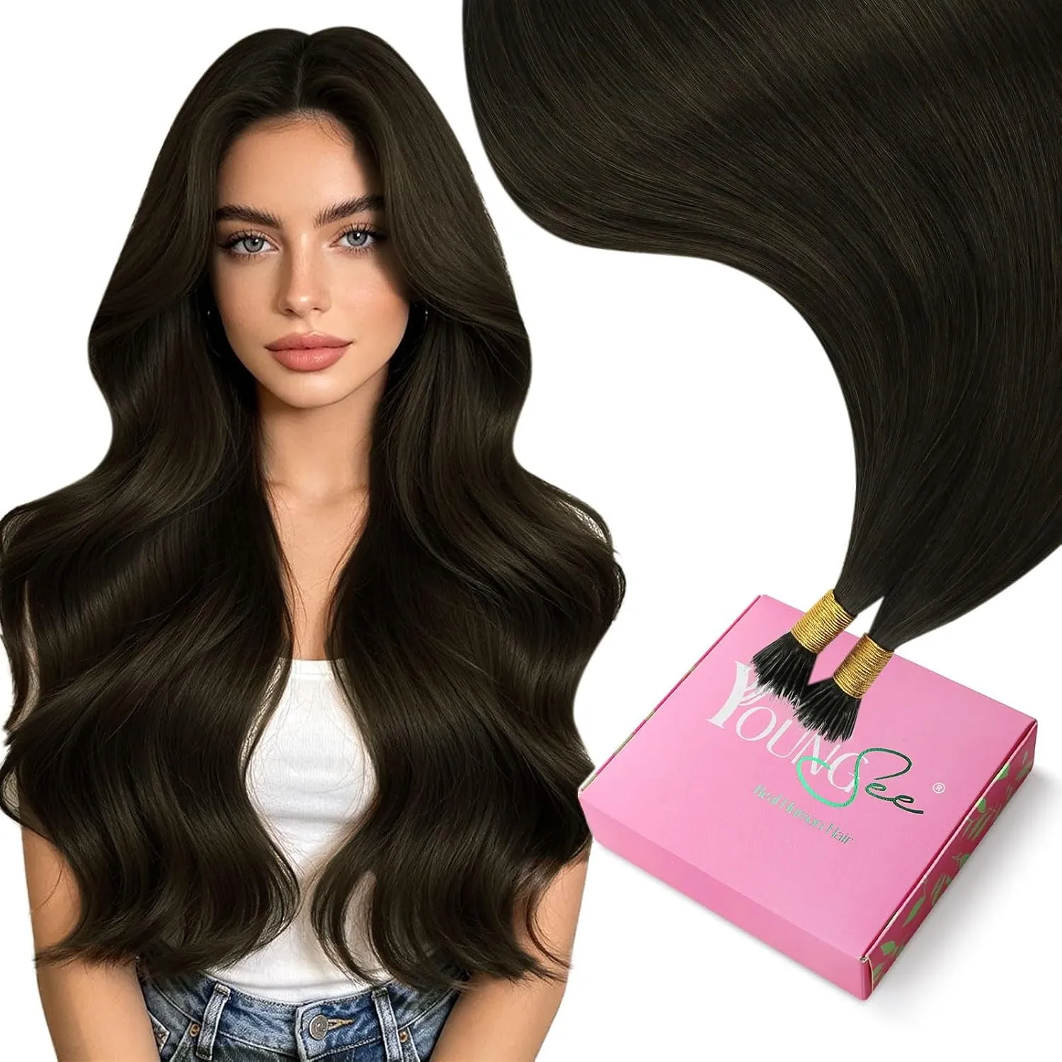 YoungSee Nano Extensions Echthaar Mocha Braun,Nanoring Extensions Echthaar Braun,Nano Ring Hair Extension Glatt,Invisib…