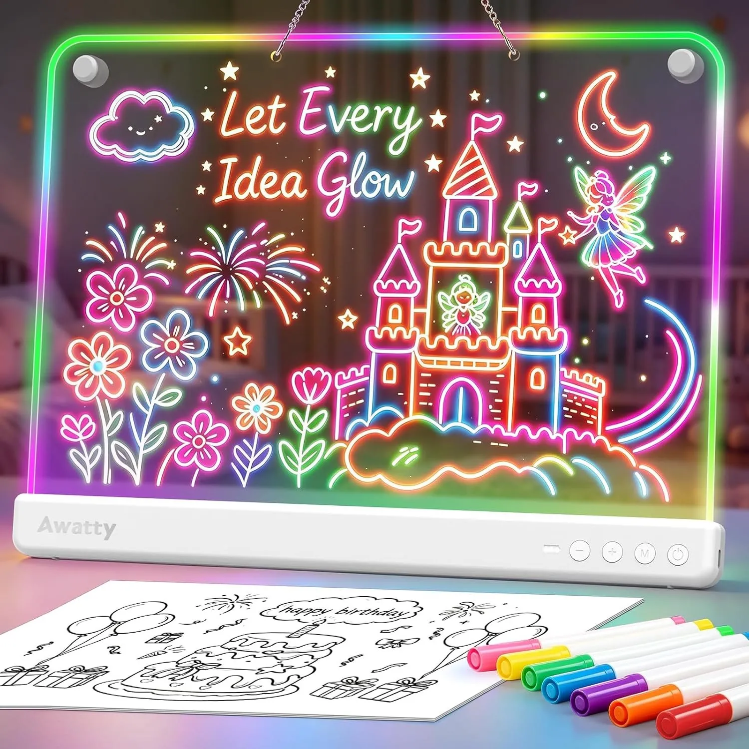 Awatty LED Zeichenbrett für Kinder 16-inch Leuchtendes Zeichenbrett mit 7 Farben Acryl Notiztafel Maltafel Drawing Boar…