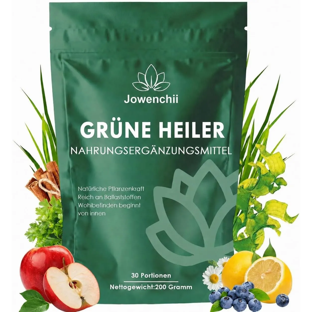 Grüne Entgiftungspulver, 200g Grünes Superfood-Pulver Helfer – pflanzliche Mischung mit Matcha, Gerstengras, Spirulina …