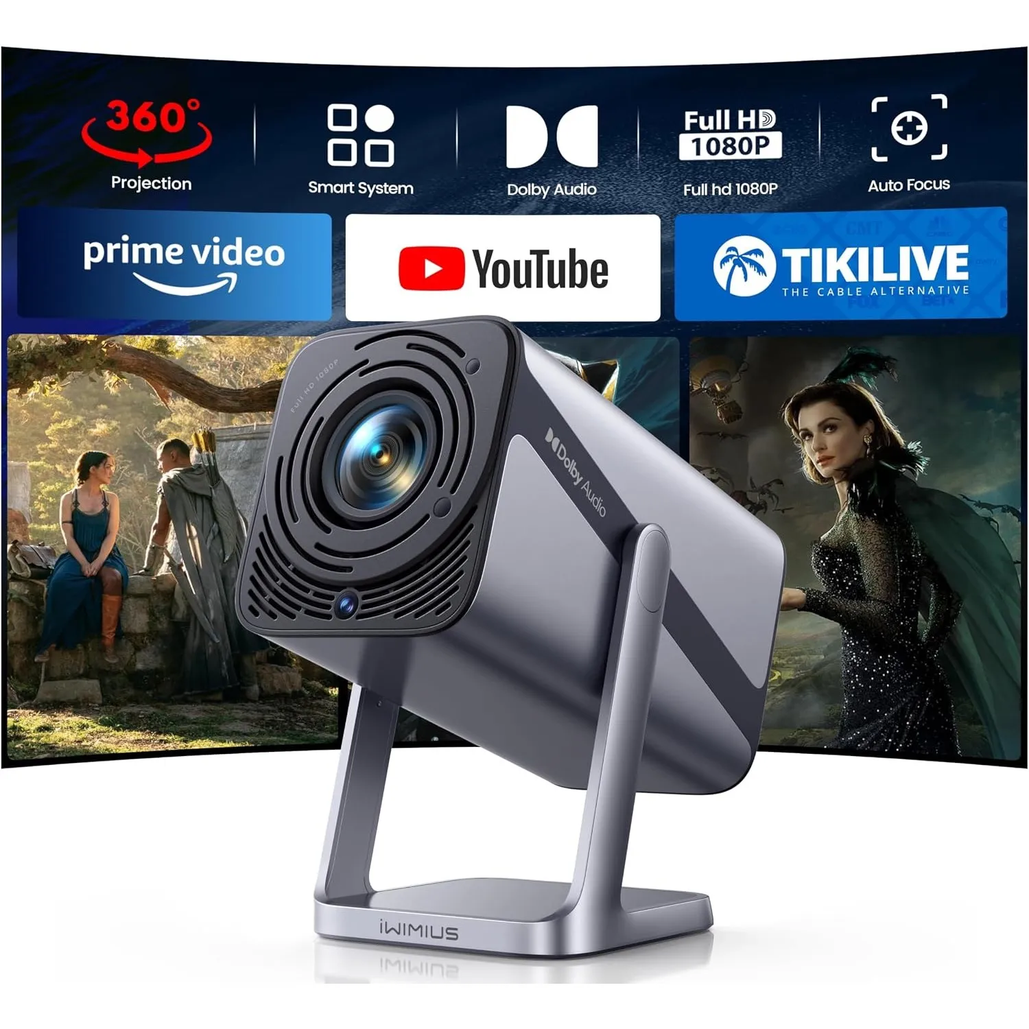 Mini-Beamer 4K heimkino[Kompatibel mit Netflix|Dolby Audio]600ANSI Smart Beamer klein Full HD 1080P Auto Fokus/Vertikal…