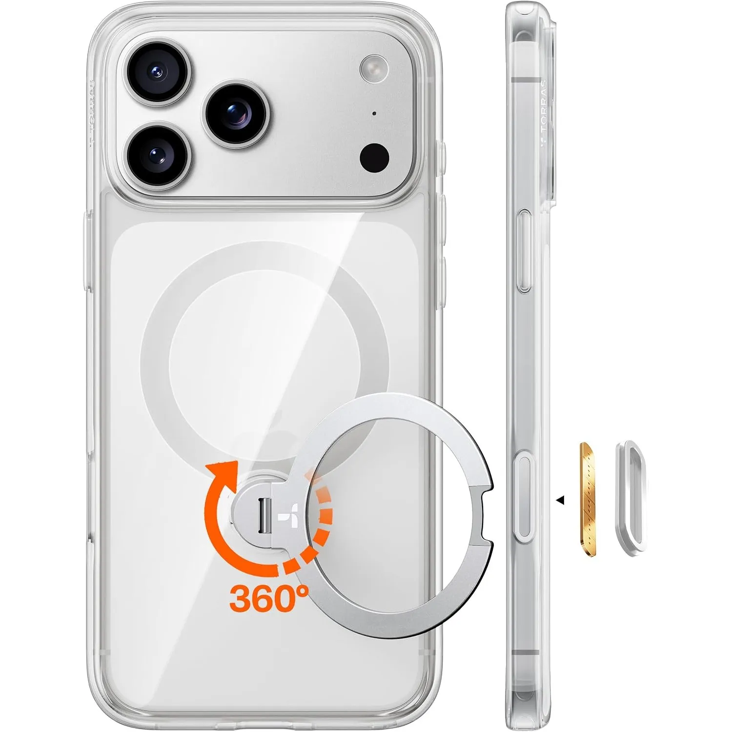 TORRAS Ostand Q3 Spin für iPhone 18 Pro Hülle 360° Ständer für MagSafe Klar