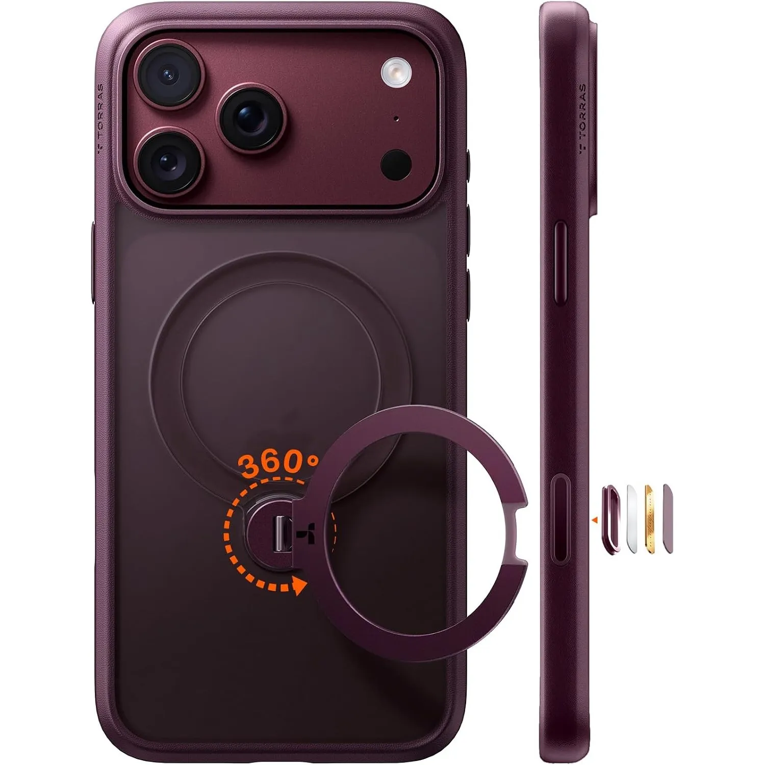 TORRAS Ostand Q3 Spin für iPhone 18 Pro Hülle mit 360° Ständer Burgunder