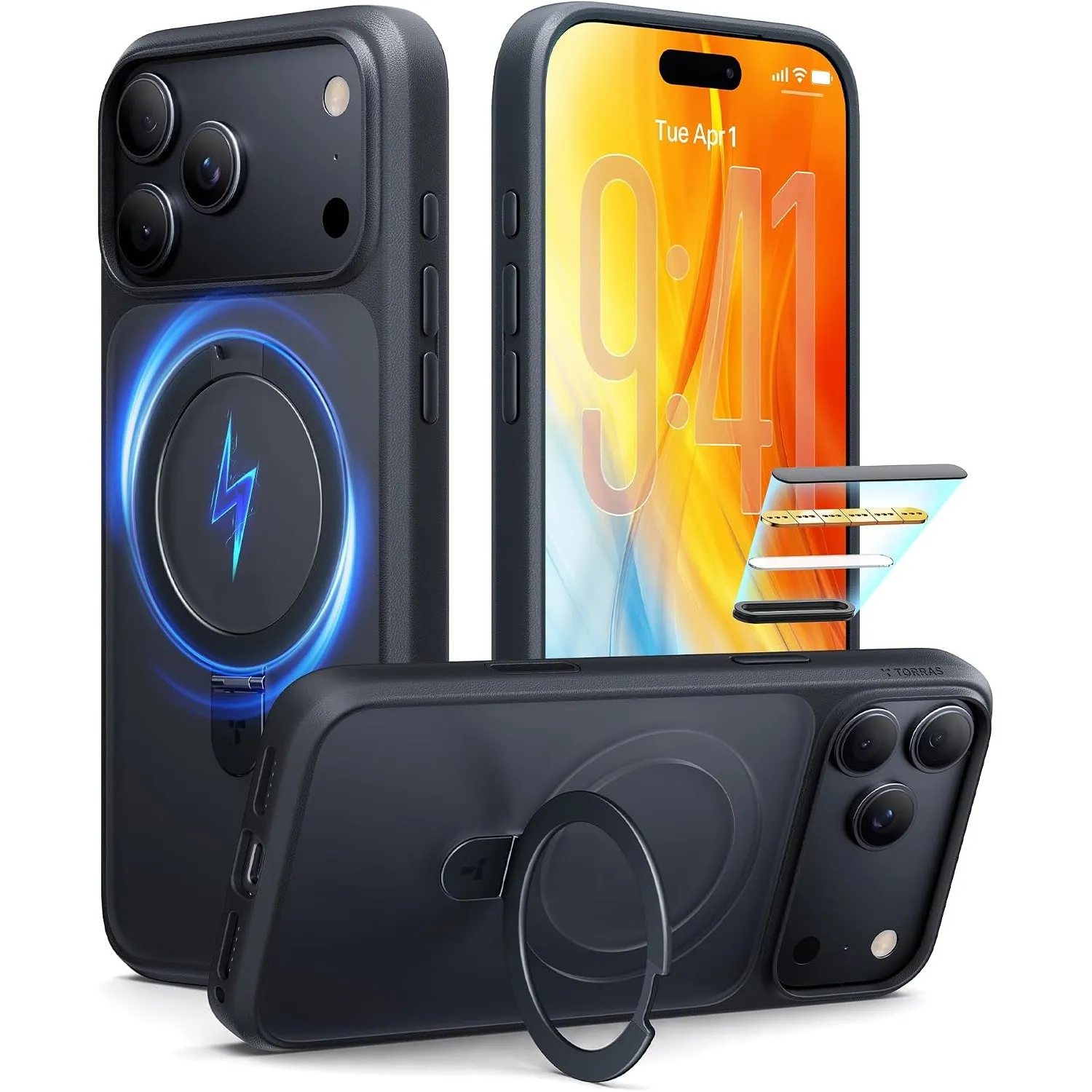 TORRAS Ostand Q1 für iPhone 18 Pro Hülle, Case mit MagSafe Ständer, Schwarz