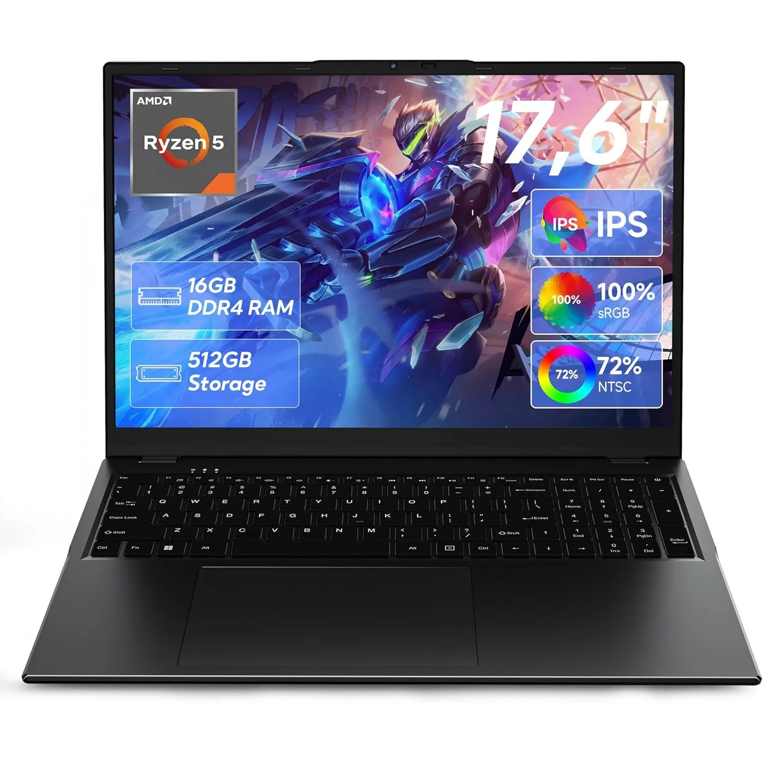 jumper 2026 Gaming Laptop 17,6 Zoll IPS 1920X1200, 16GB DDR4 RAM 512GB SSD, AMD R5 3500U(bis zu 3,7GHz), Leuchtende Tas…