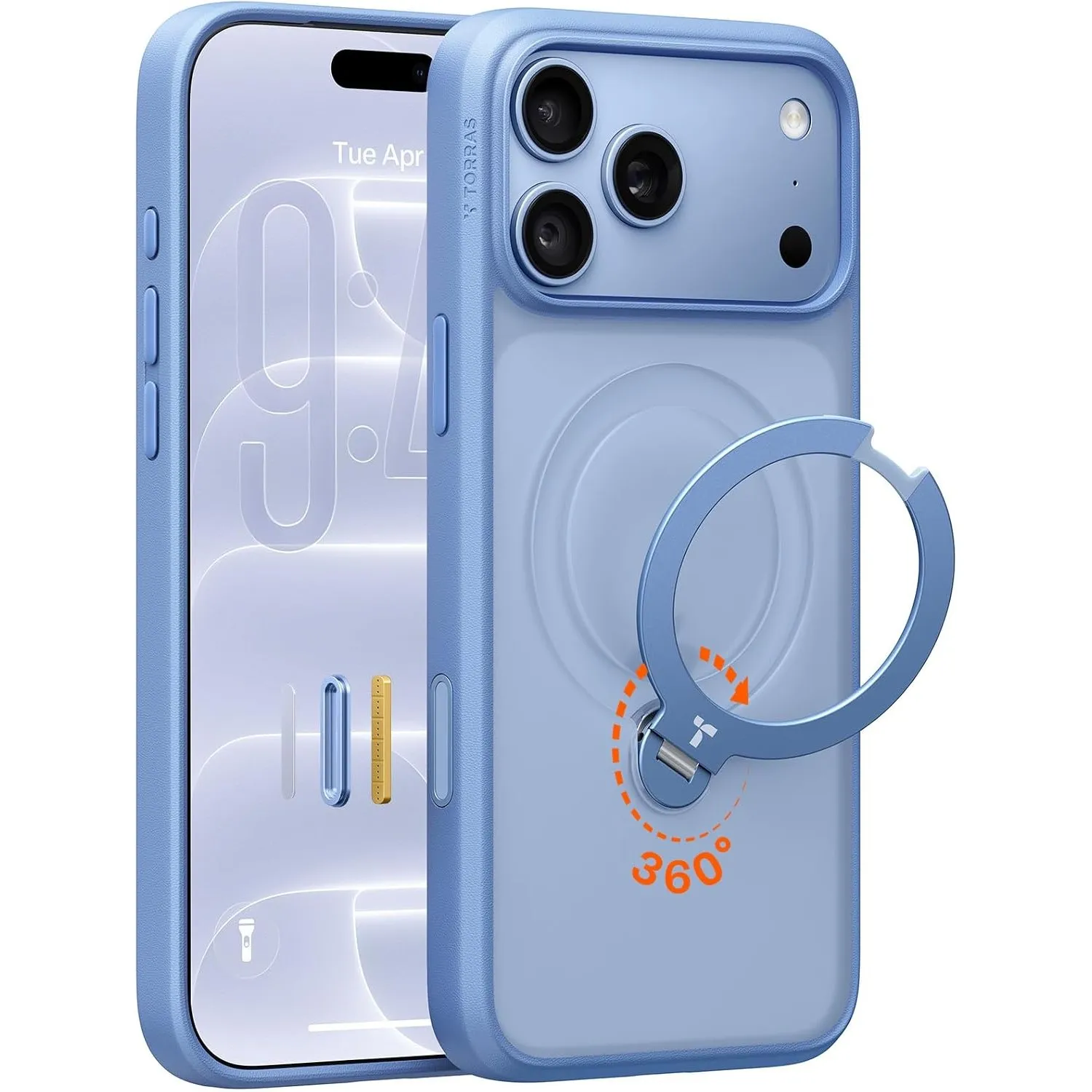 TORRAS Ostand Q3 Spin für iPhone 18 Pro Hülle mit 360° Ständer Hellblau