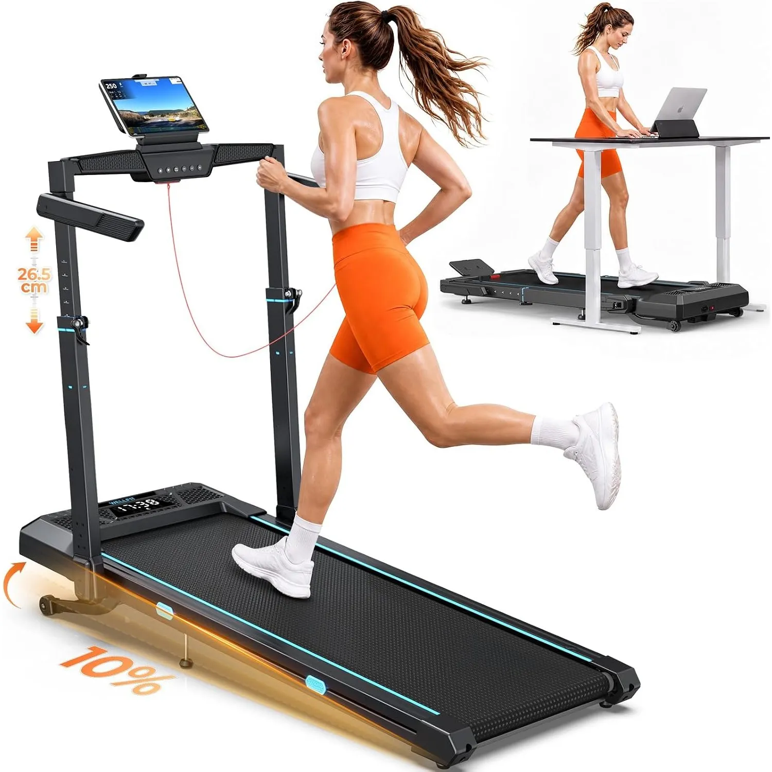 Cardirun Laufband für Zuhause Klappbar mit Automatischer Steigung, 14 KM/H | 6 in 1 Walking Pad mit 104cm Höhenverstell…