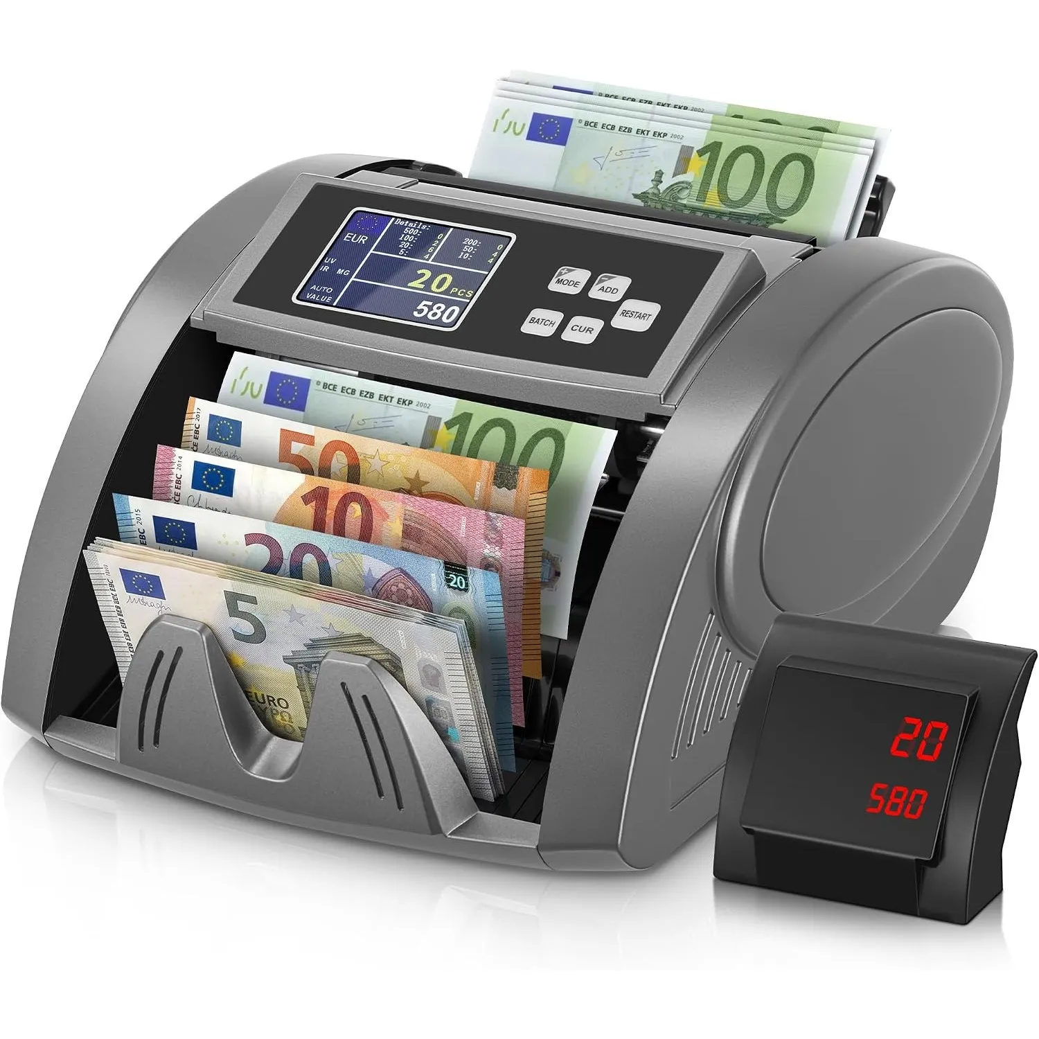 FOHERE Geldzählmaschine mit UV/MG/IR Fälschungserkennung Banknotenzähler